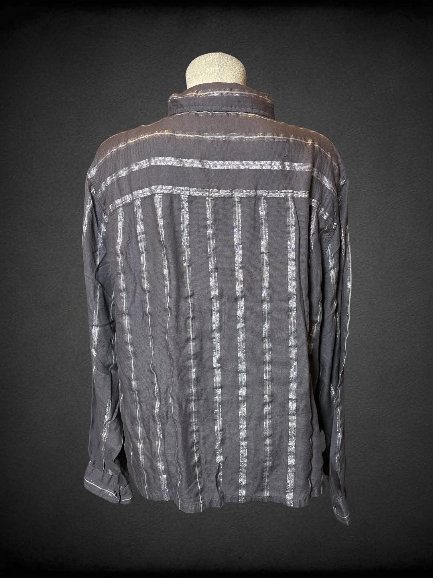L Urban Outfitters grey button-up top with metallic striped design