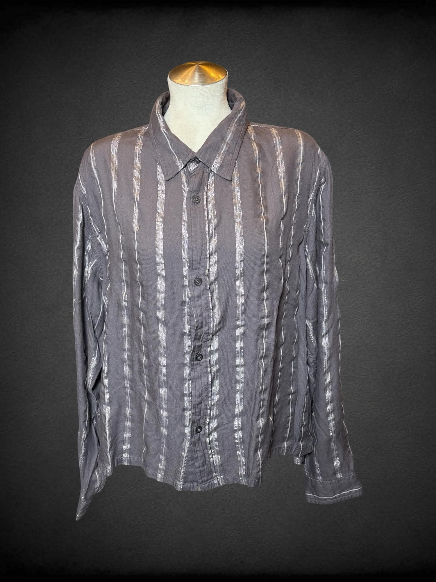 L Urban Outfitters grey button-up top with metallic striped design