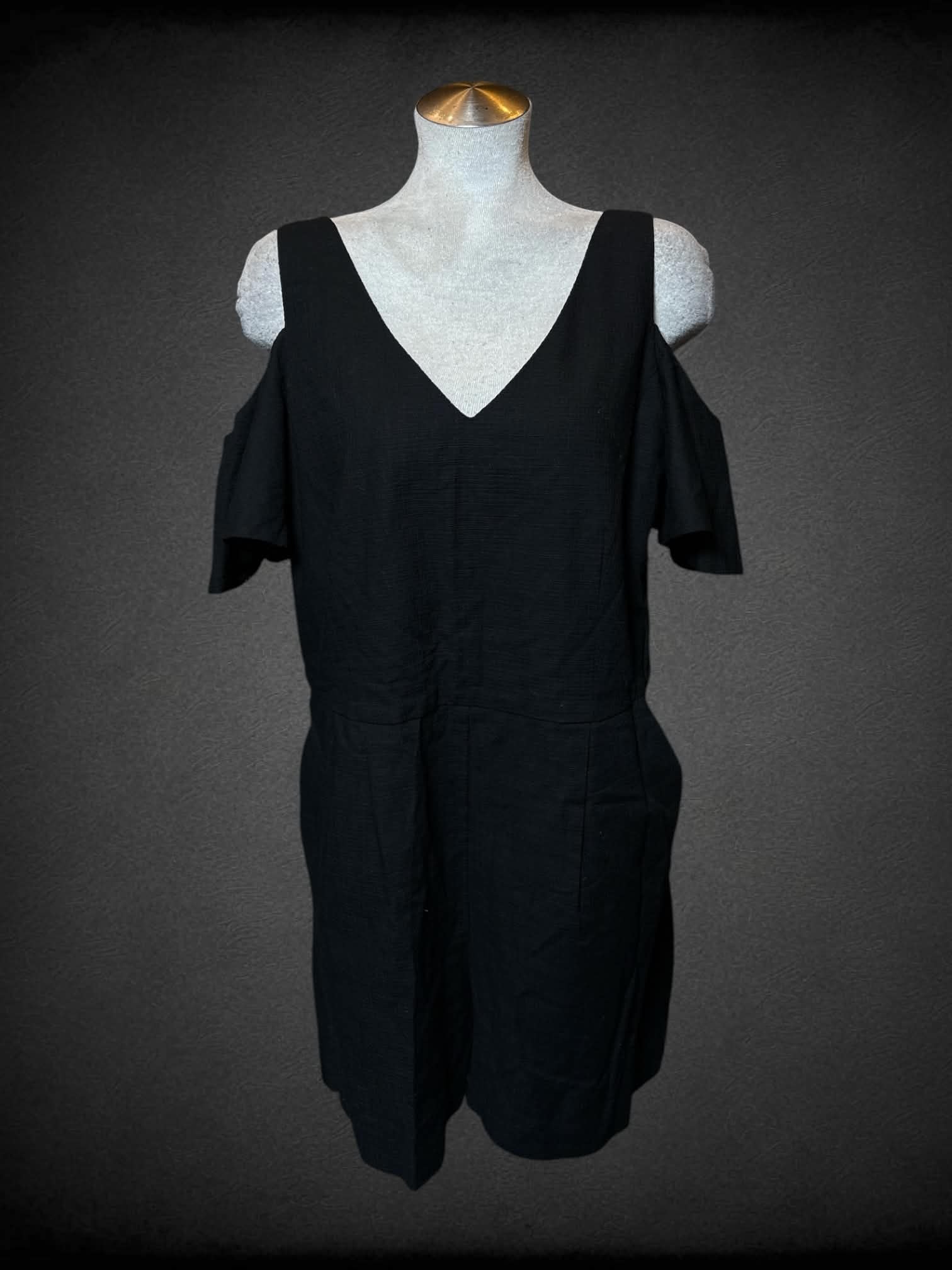 L Elevenses NWT black jumpsuit with off-the shoulder sleeves, pockets and zipper on back