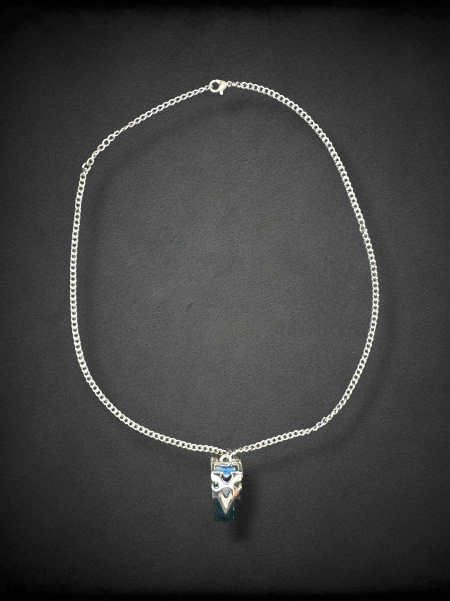 Sword Art Online chain necklace with blue gem pendant with ornate metal design
