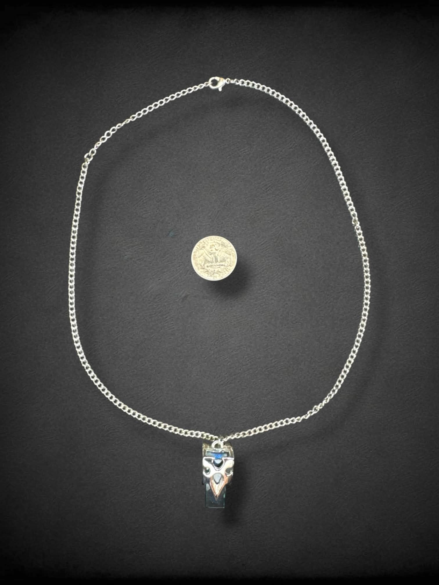 Sword Art Online chain necklace with blue gem pendant with ornate metal design
