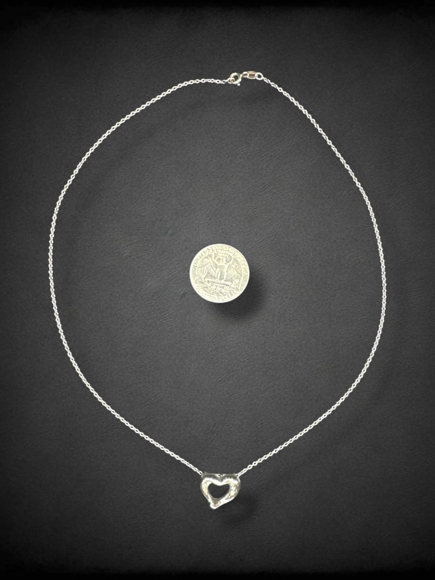 925 Sterling Silver chain necklace with bejeweled heart pendant