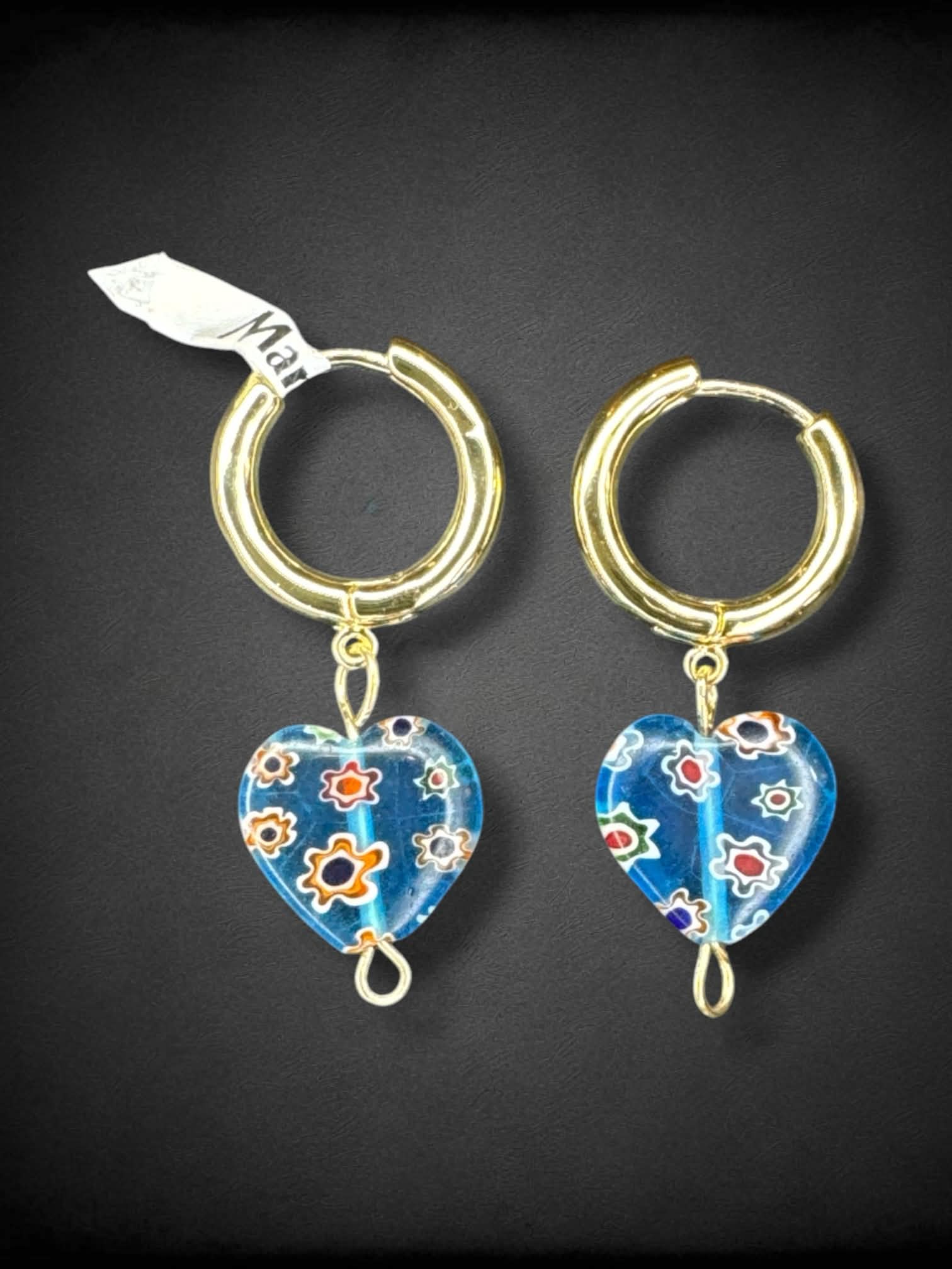 Piper K 14kt gold plated earrings with freshwater pearl and glass pendants, and snap closures