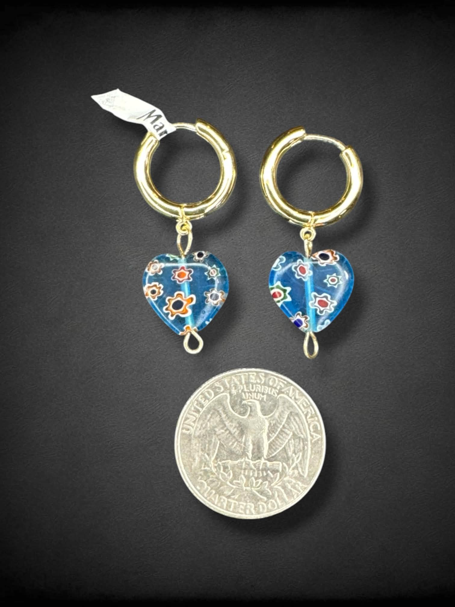 Piper K 14kt gold plated earrings with freshwater pearl and glass pendants, and snap closures