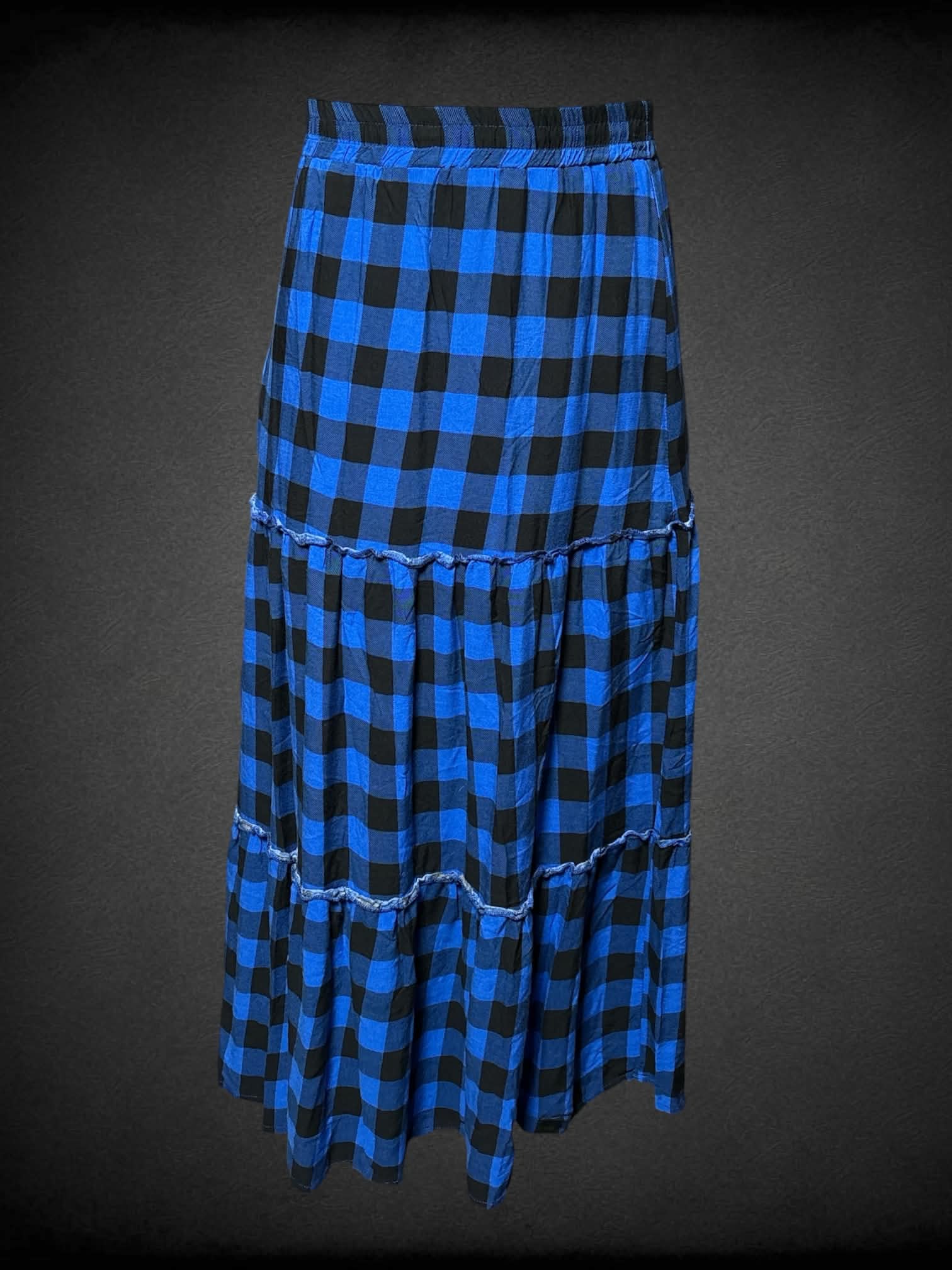 L blue & black gingham skirt with stretch waist