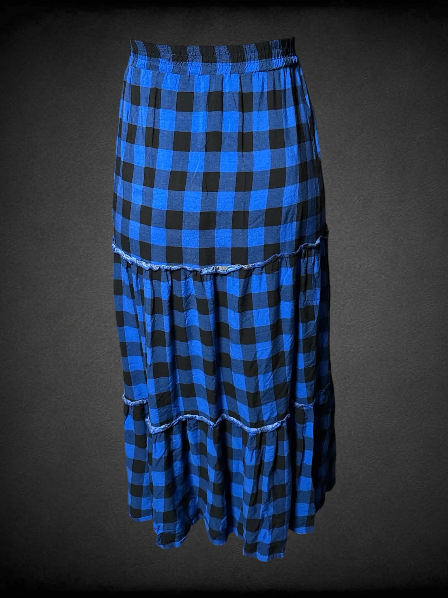 L blue & black gingham skirt with stretch waist