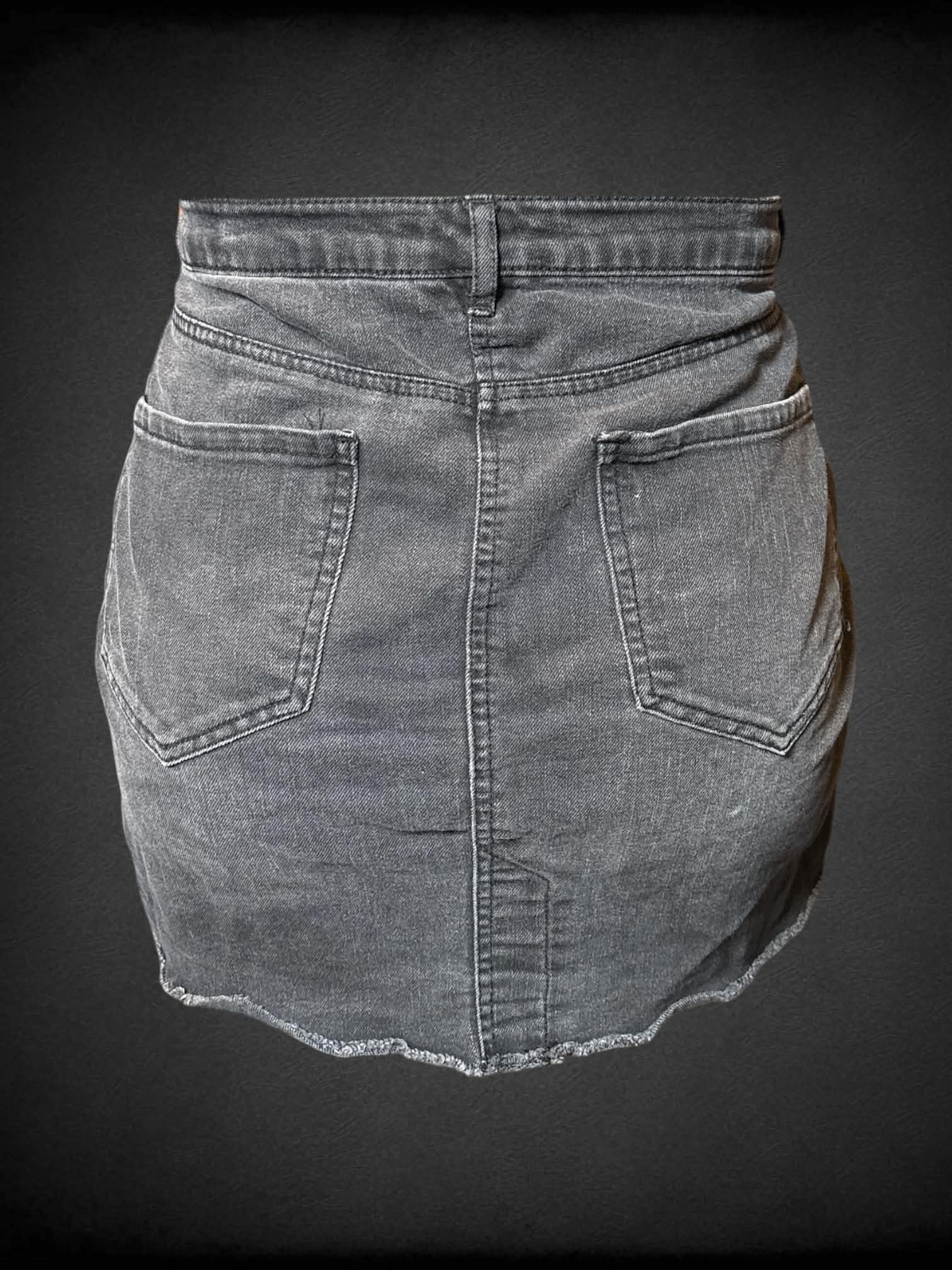 0X Refuge+ grey denim skirt with cross tie laces on sides