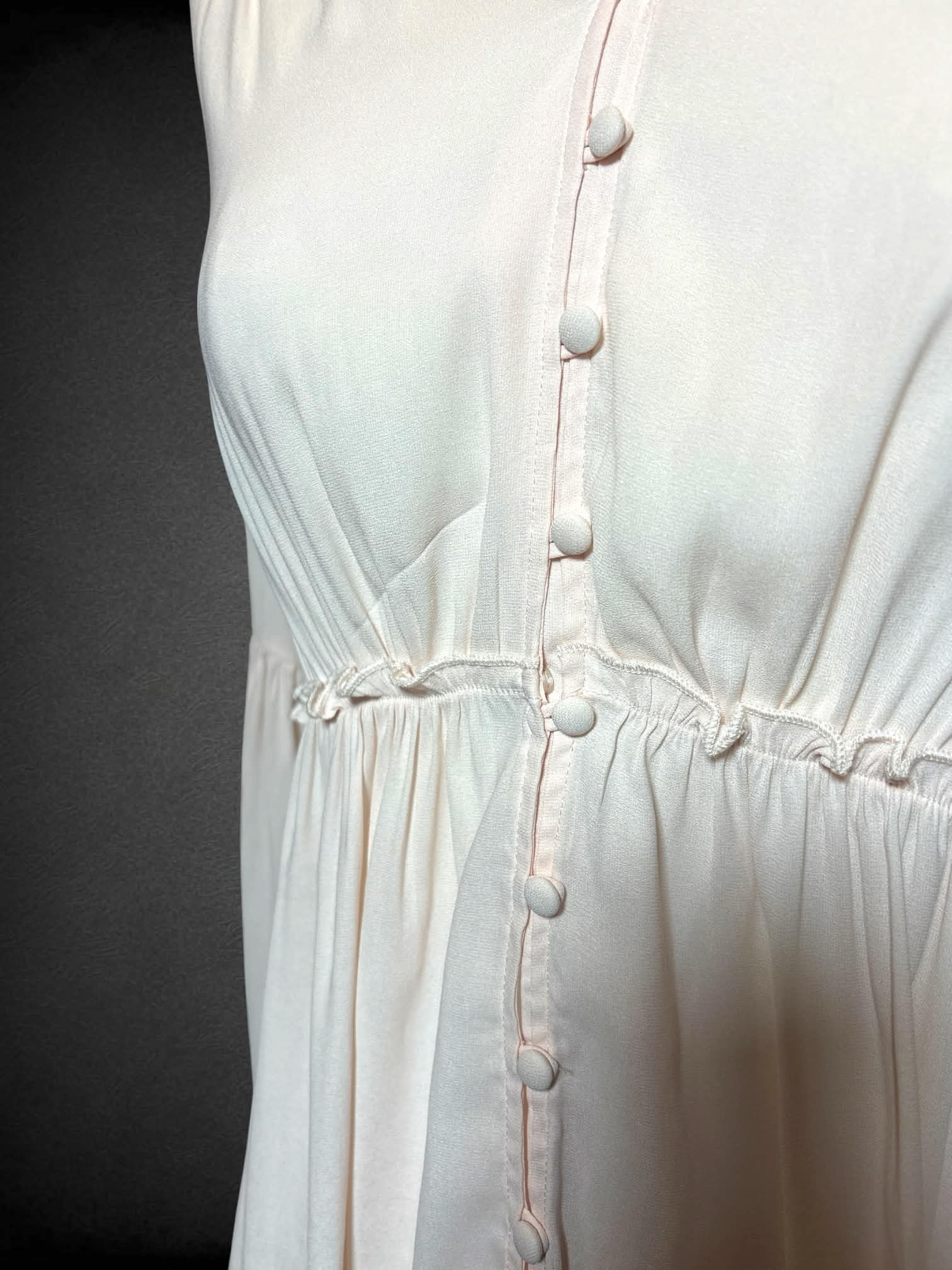XL Ro & De light pink flowy sheer button-up top with ruffle seem