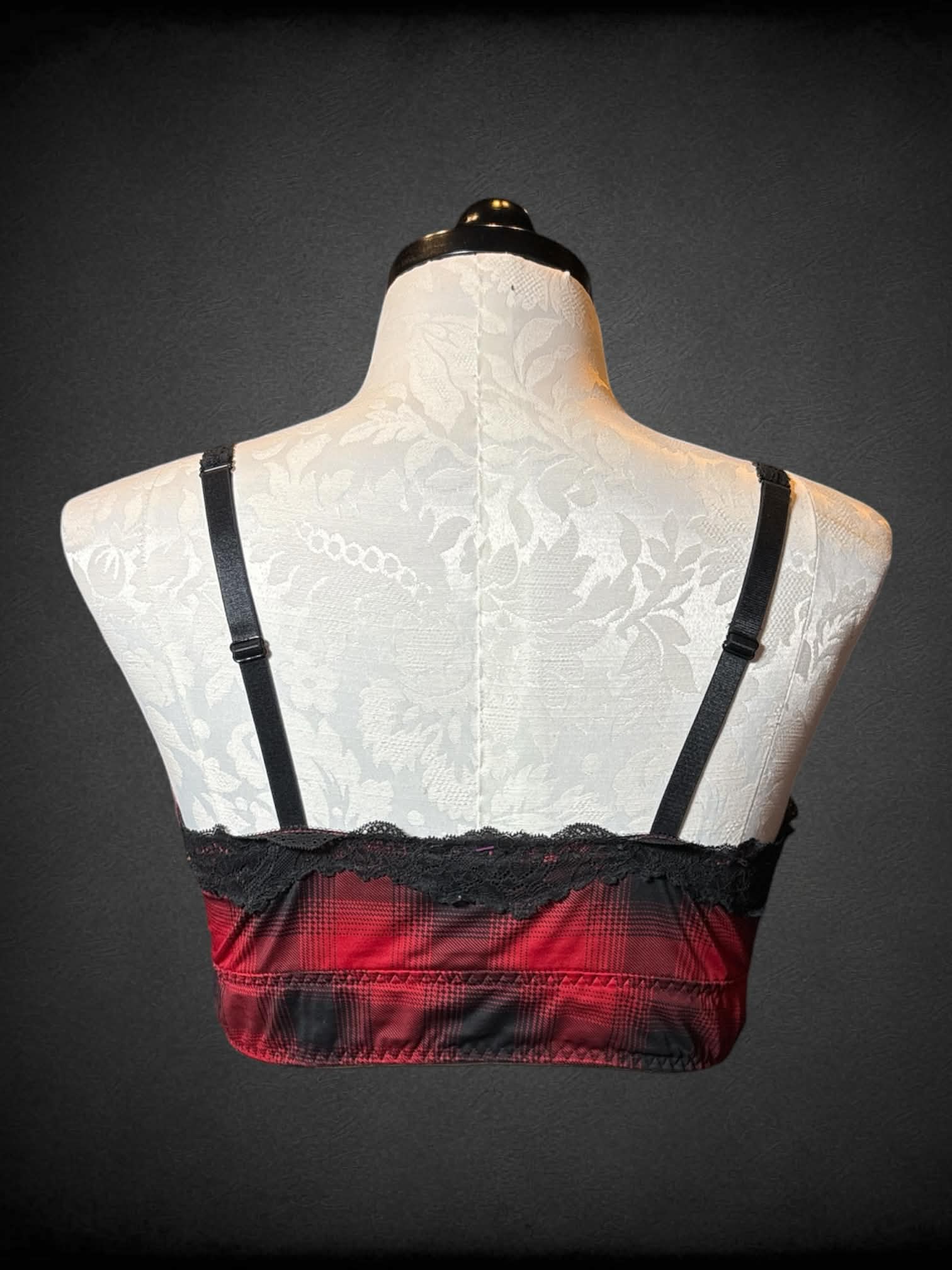0X Torrid red & black gingham bralette with lace trim
