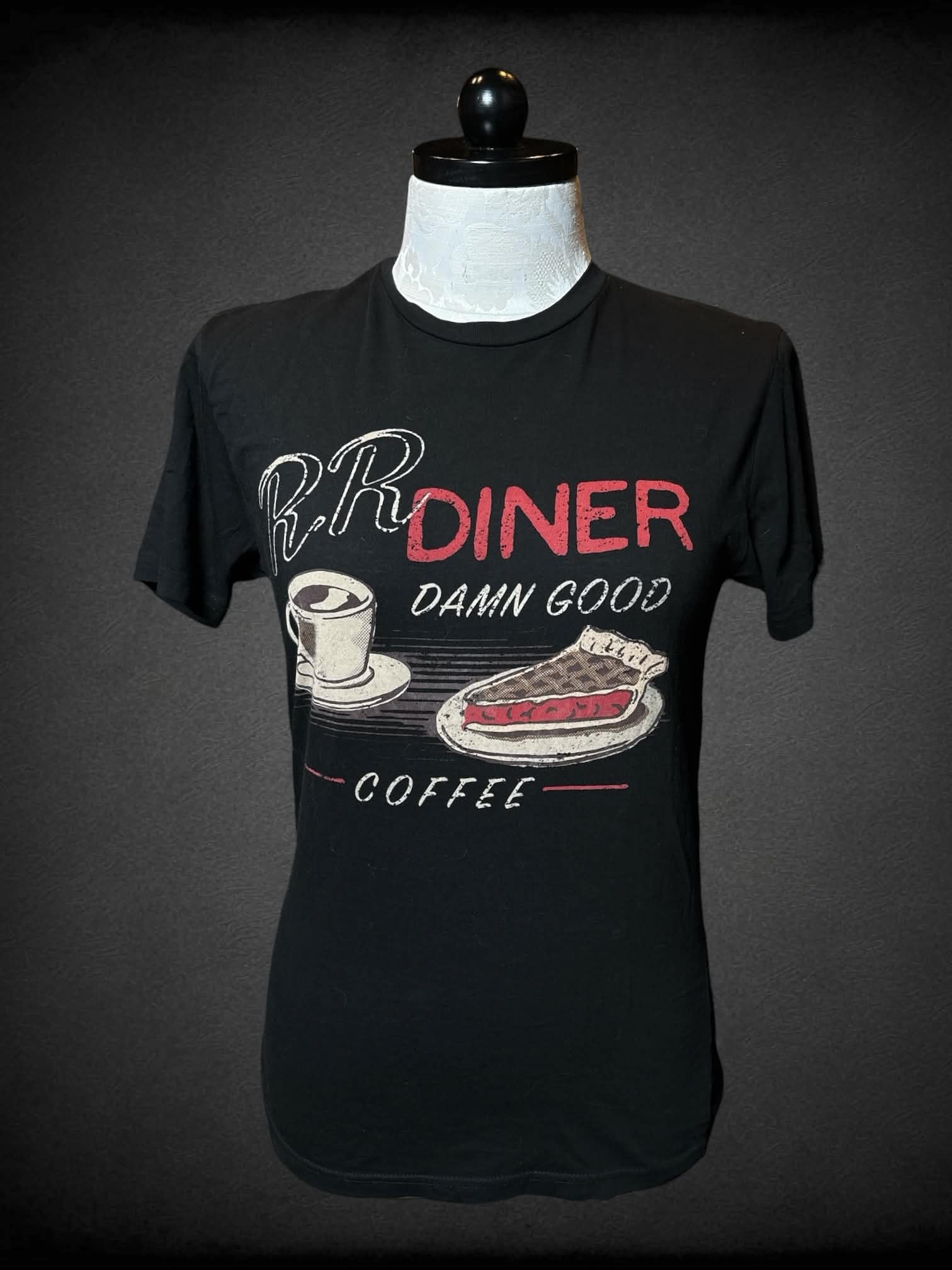 0X Twin Peaks black t shirt with “R.R. Diner” graphic on front