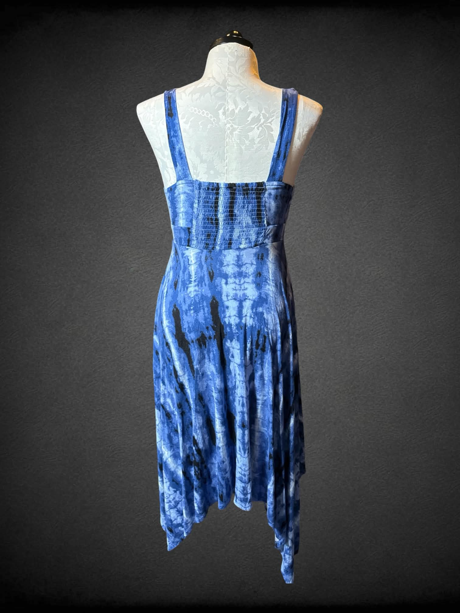 0X American Rag blue tie-dye dress with padded bra & asymmetrical hem
