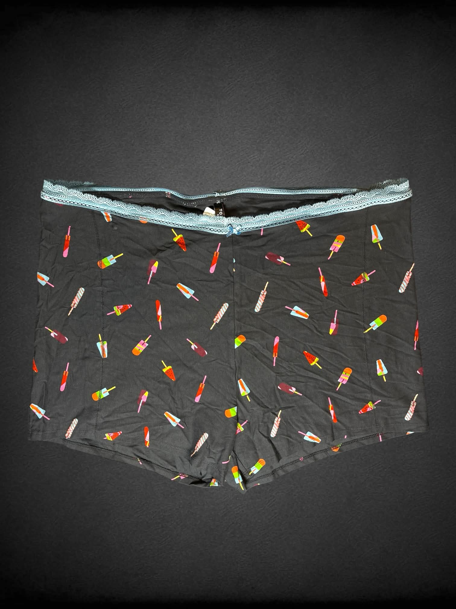 4X Torrid NWT grey shorts with popsicle pattern, and blue lace trimming