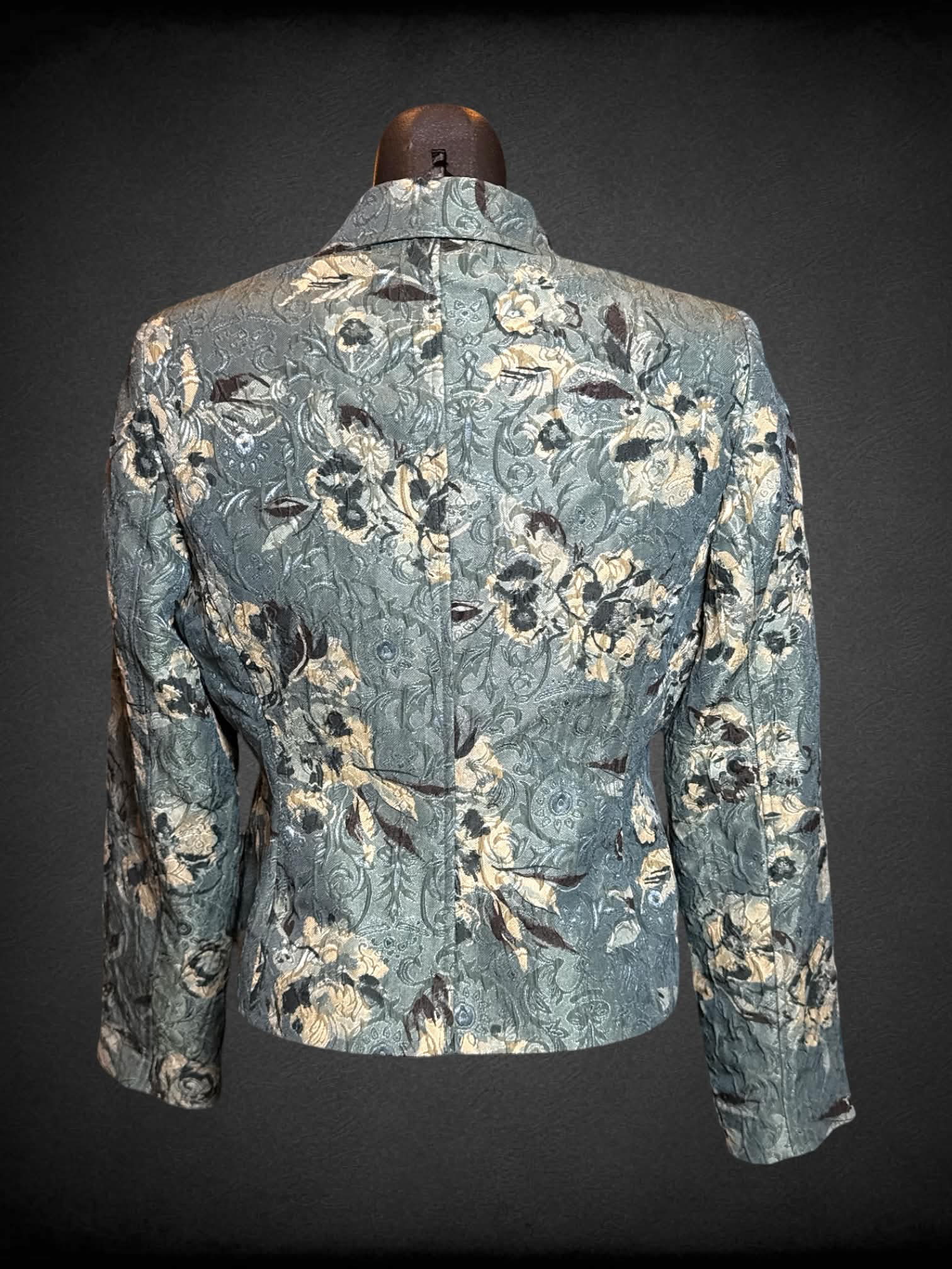 S Context green textured blazer with paisley floral pattern, and faux pockets