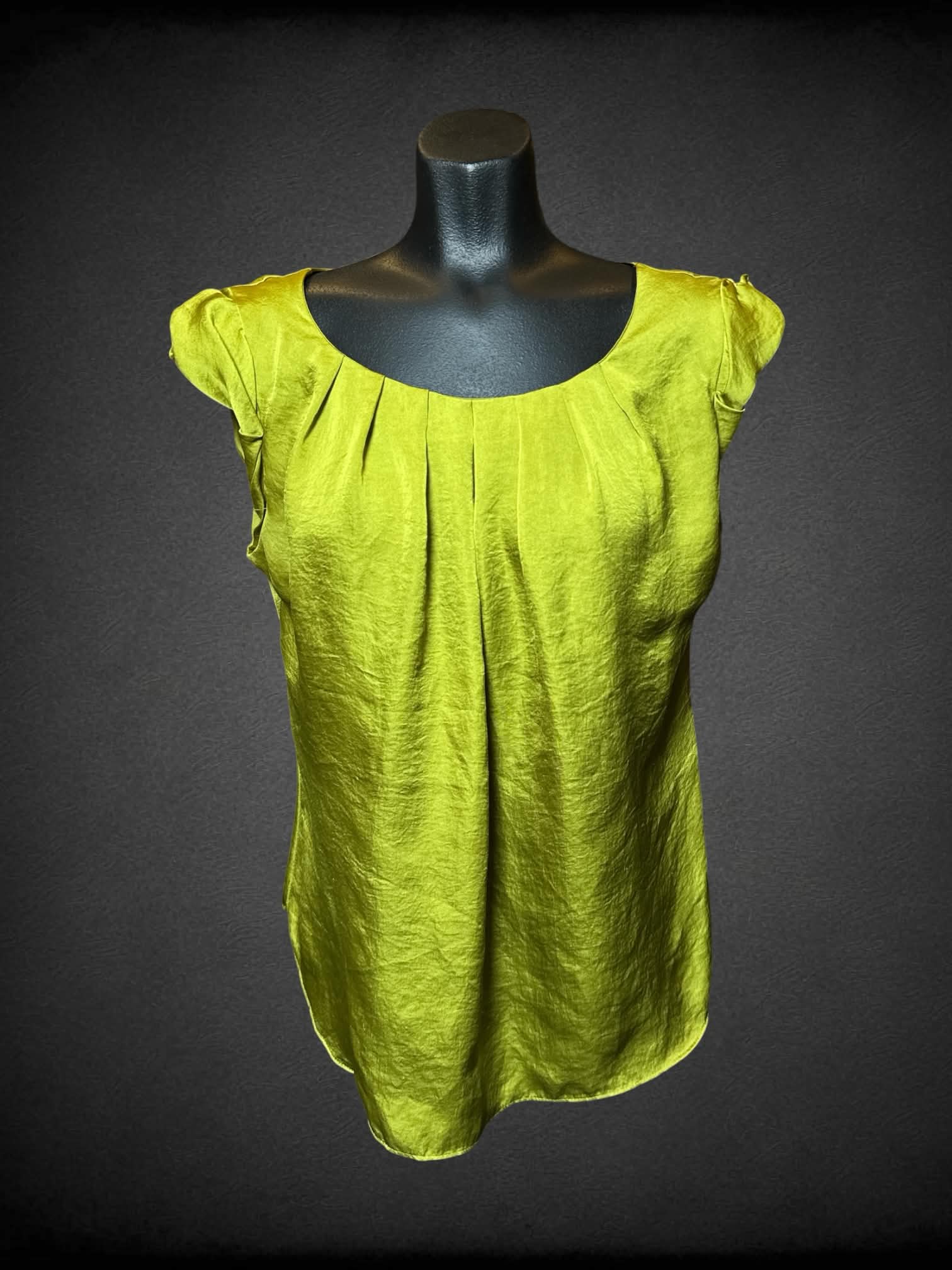 M Violet & Claire shiny green pleated top with ruffle sleeves