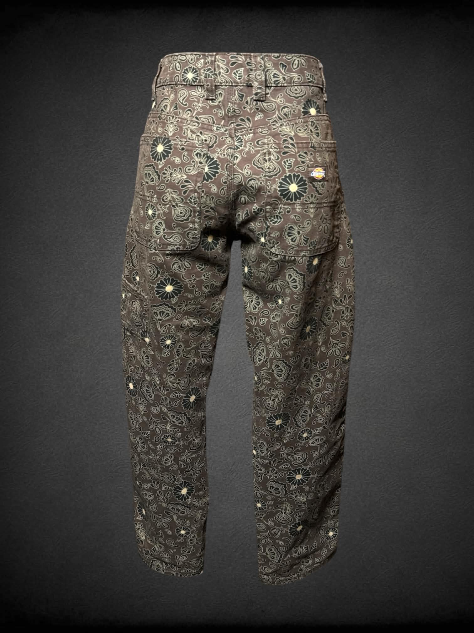 M Dickies brown pants with black paisley & floral pattern