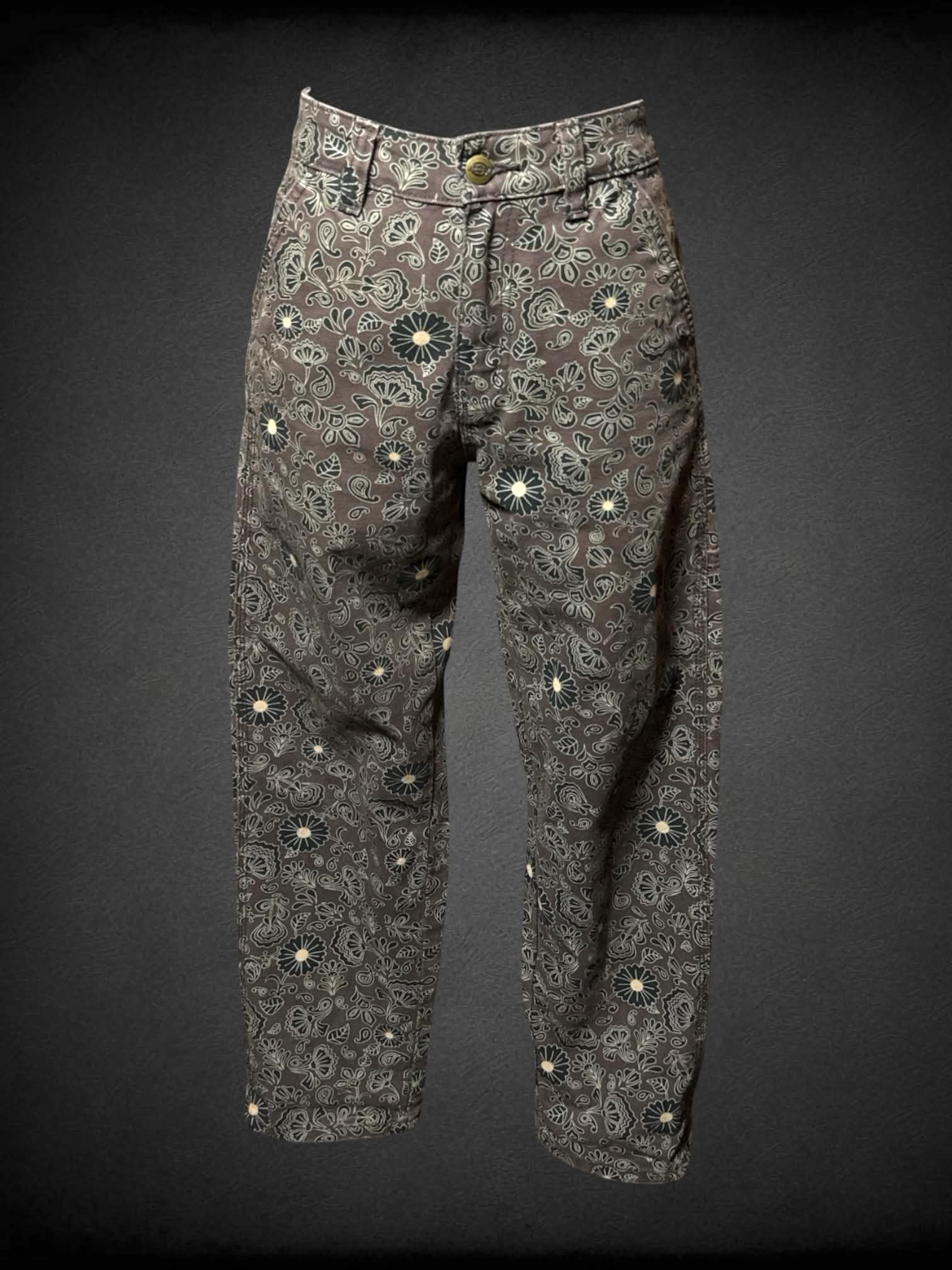 M Dickies brown pants with black paisley & floral pattern