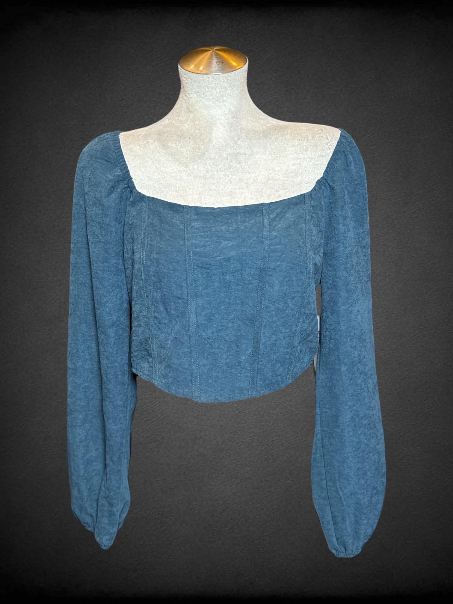 L Kirious NWT deep teal off-the-shoulder top with corset-style front and shirred back