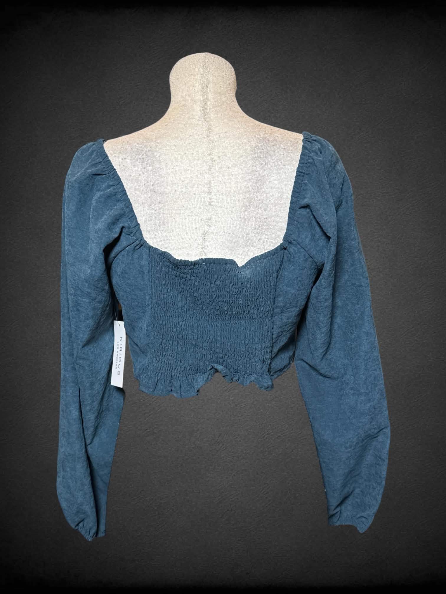 L Kirious NWT deep teal off-the-shoulder top with corset-style front and shirred back