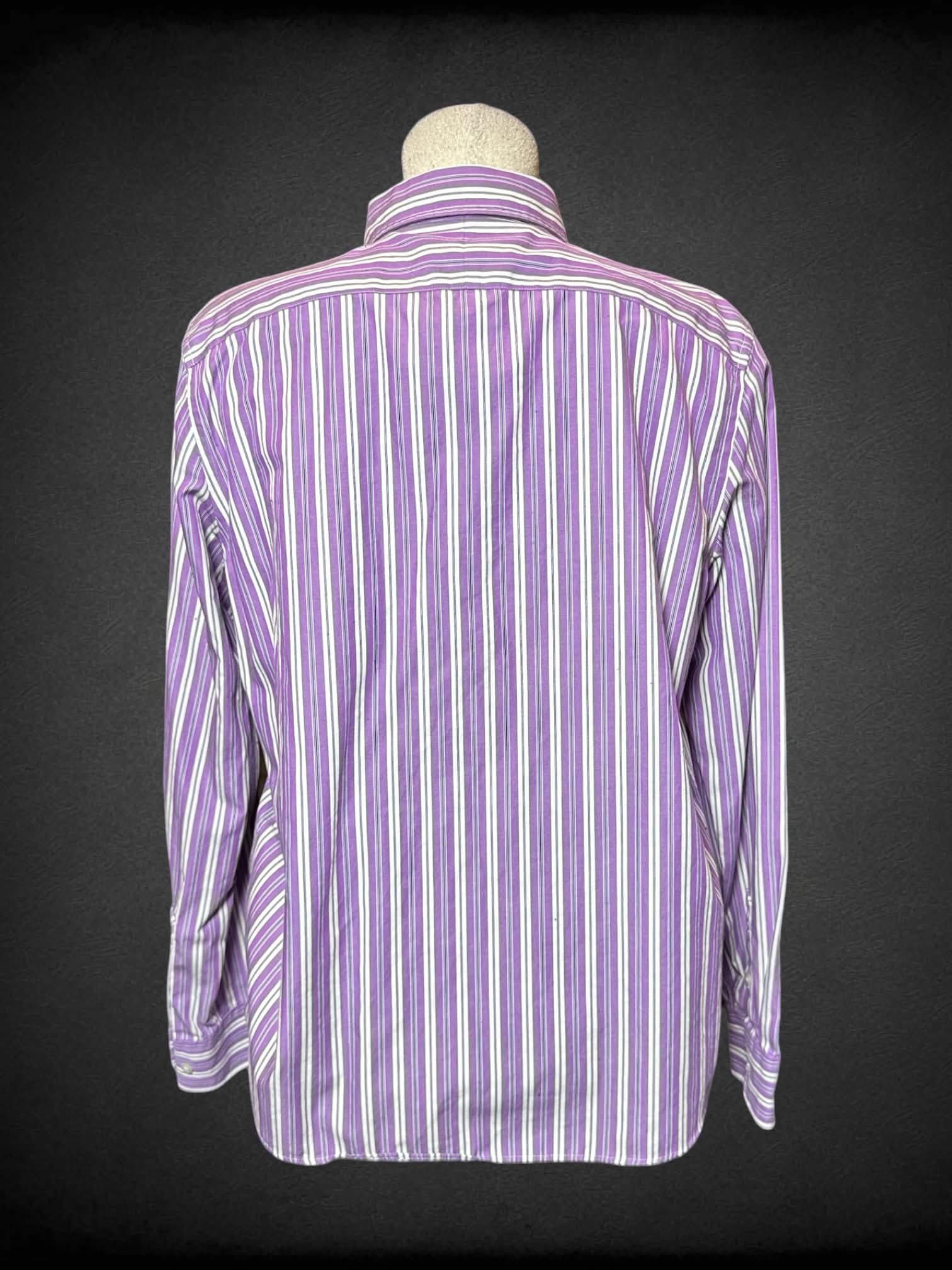 L Chaps purple button-up shirt with black & white striped pattern