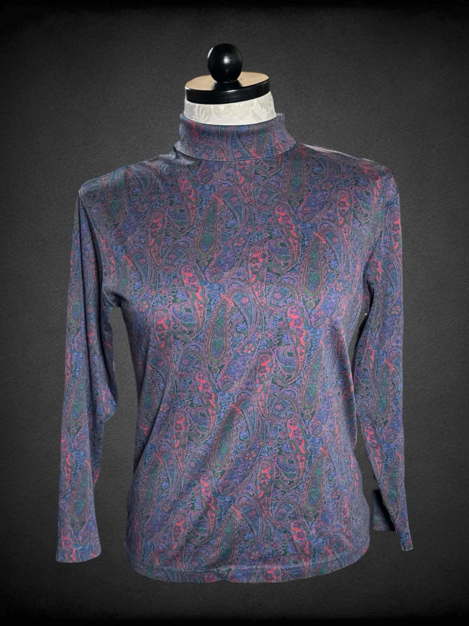 XL Land’s End vintage purple turtleneck with green & red paisley pattern