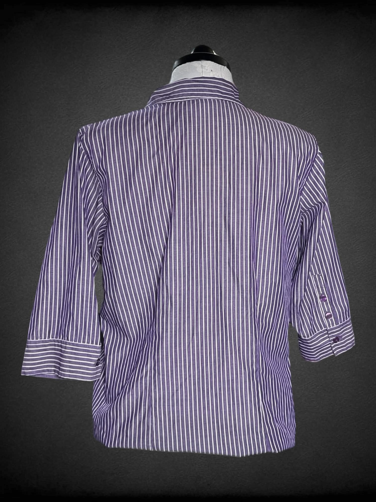 XL Dressbarn purple half-sleeve button up shirt with white stripes