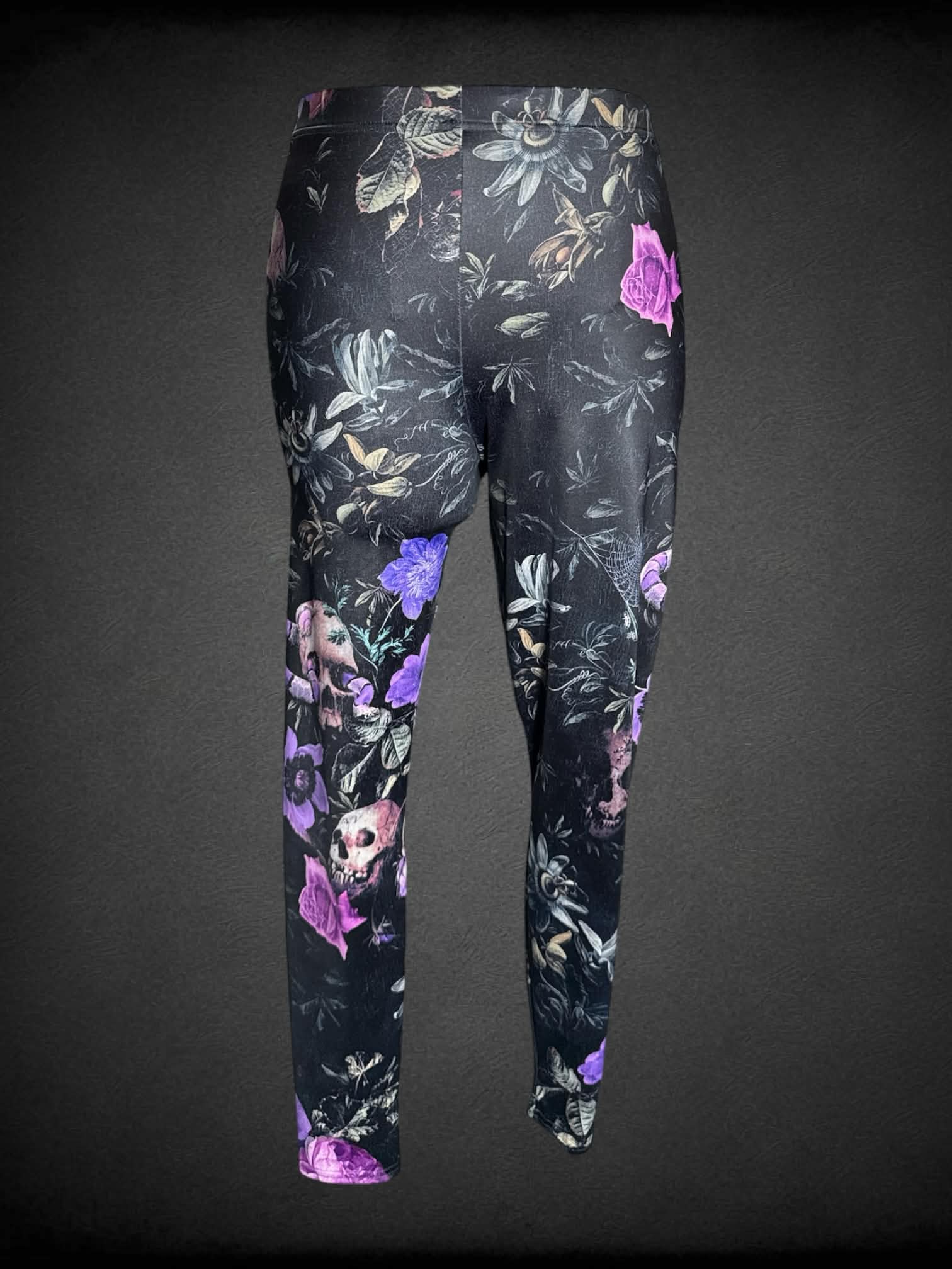 XL BlackMilk NWT black leggings with rose & skull pattern