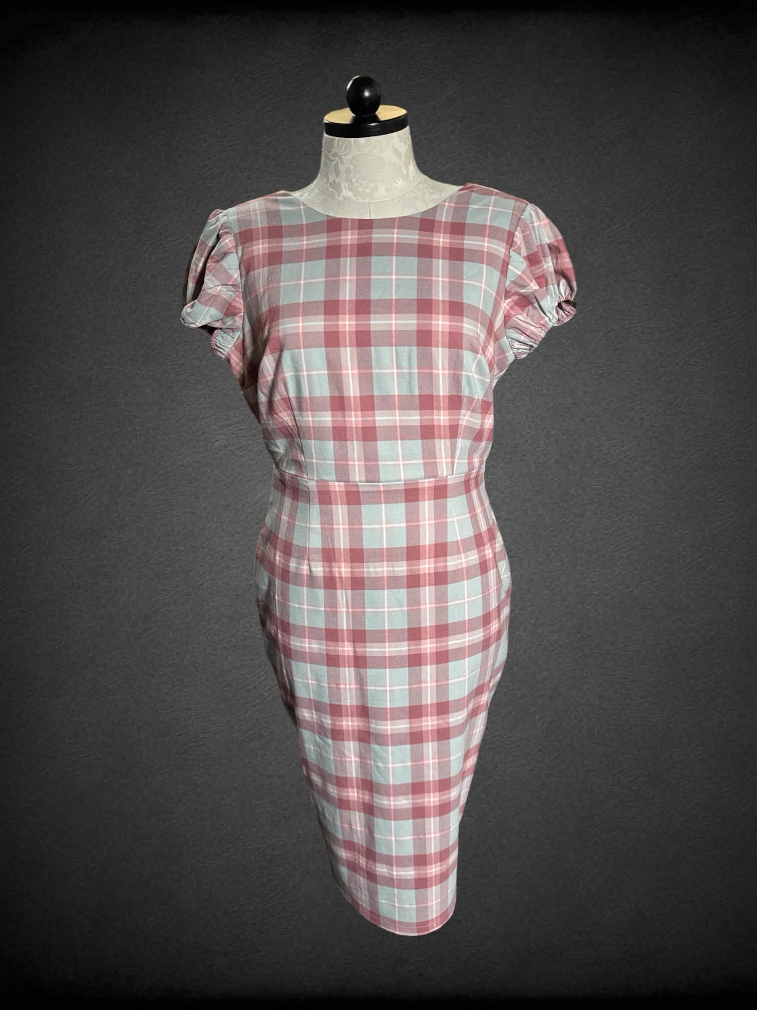 0X Collectif NWT pink & blue plaid pencil dress with zipper on back