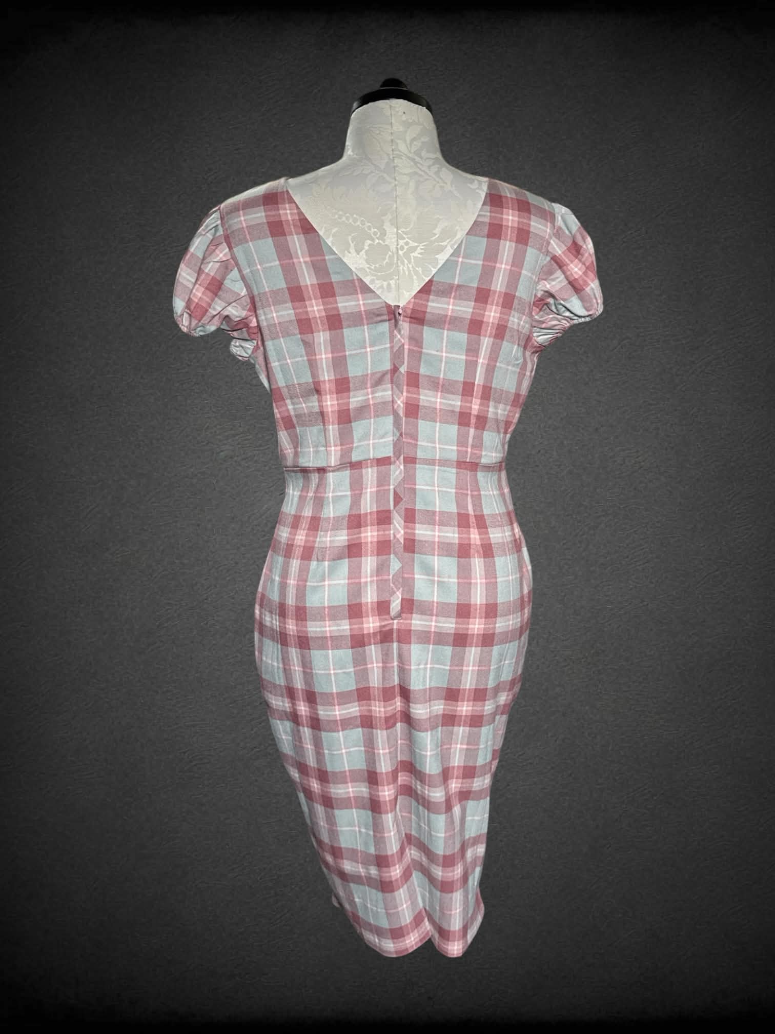 0X Collectif NWT pink & blue plaid pencil dress with zipper on back