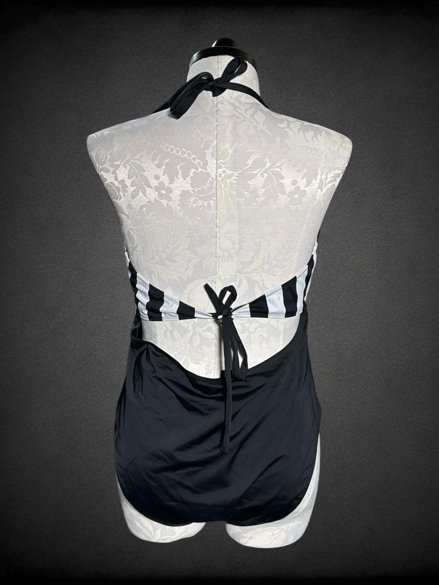 1X KILLSTAR NWT one piece swimsuit with cutout on front, striped design and decorative piercing hoop