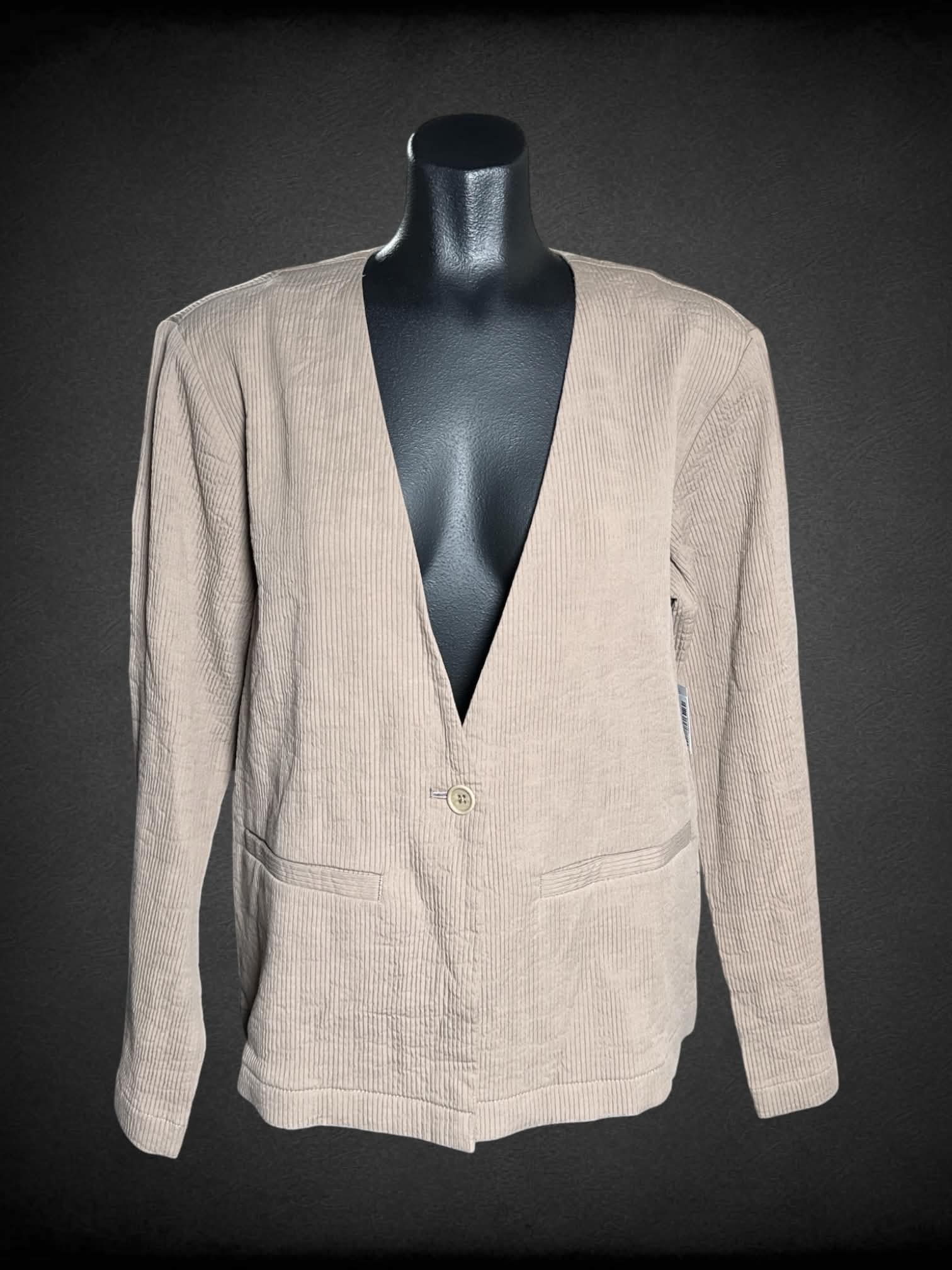 M Eileen Fisher NWT brown ribbed blazer with faux pockets