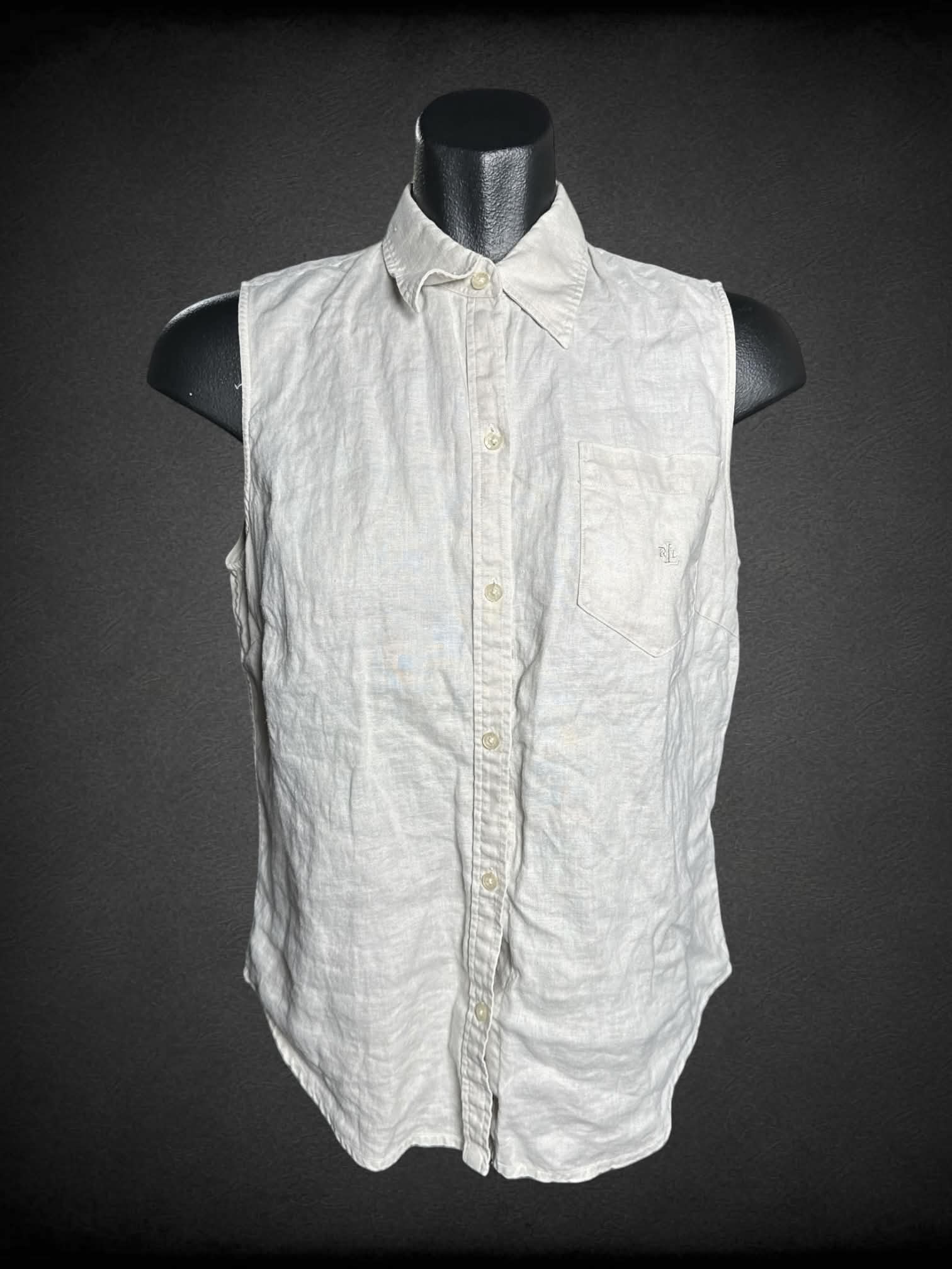 M Ralph Lauren vintage off-white linen button-up shirt with front pocket