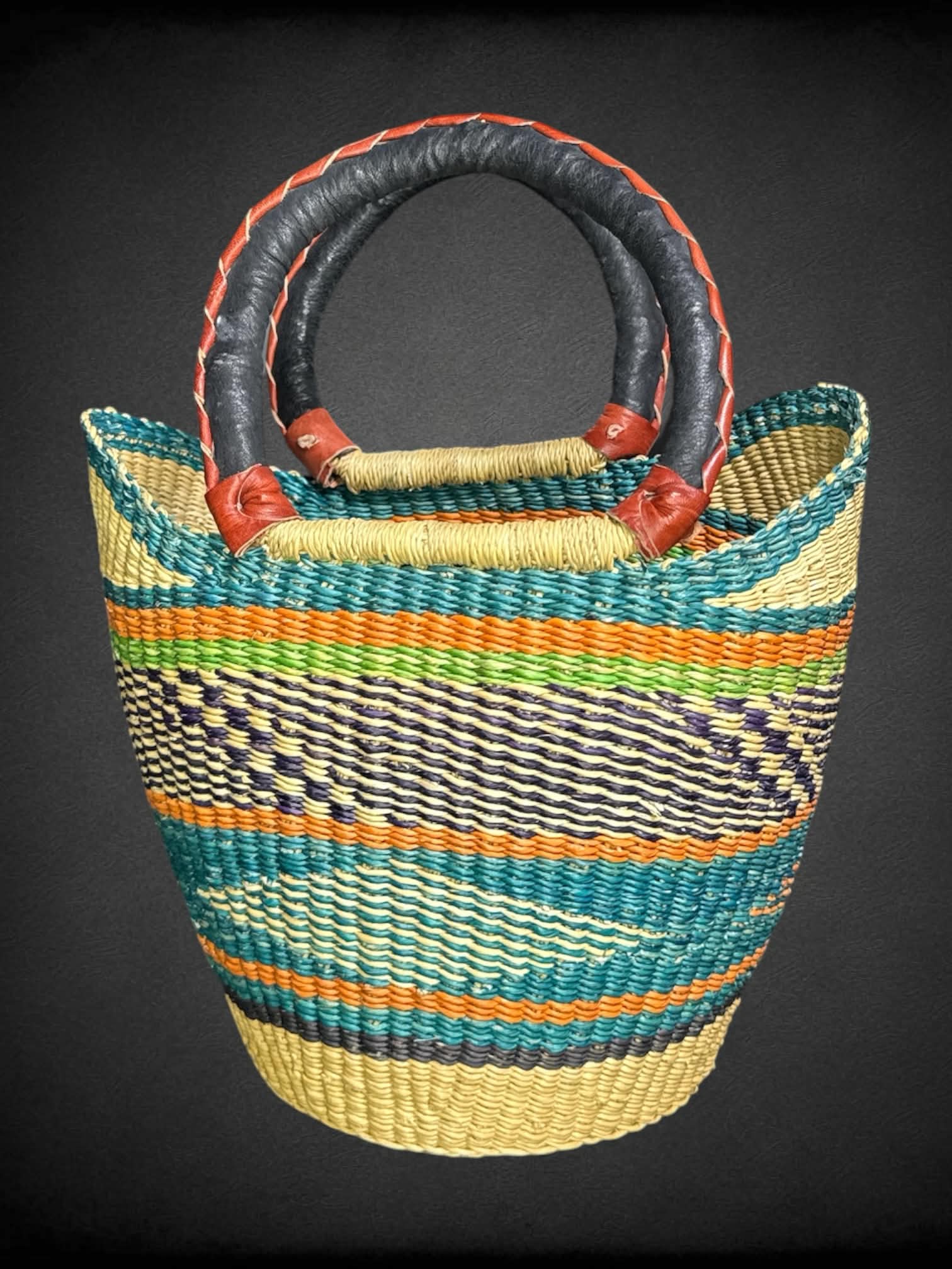 Colorful woven basket hand bag