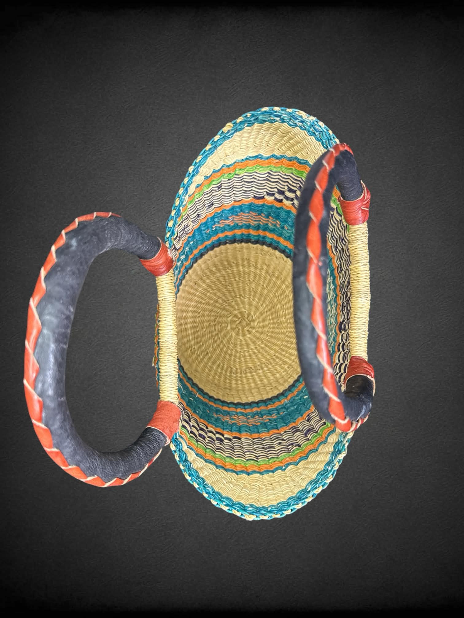 Colorful woven basket hand bag