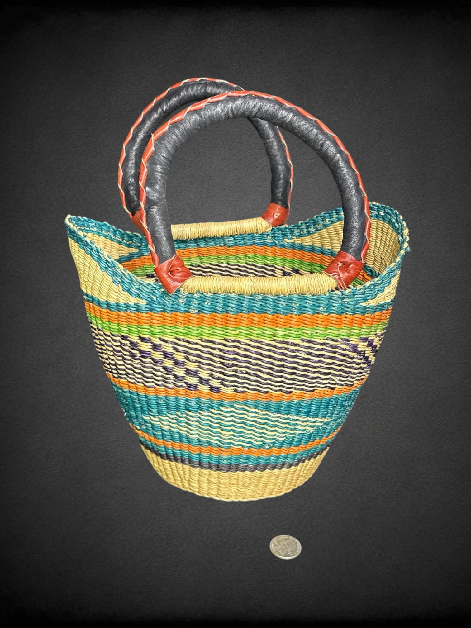 Colorful woven basket hand bag