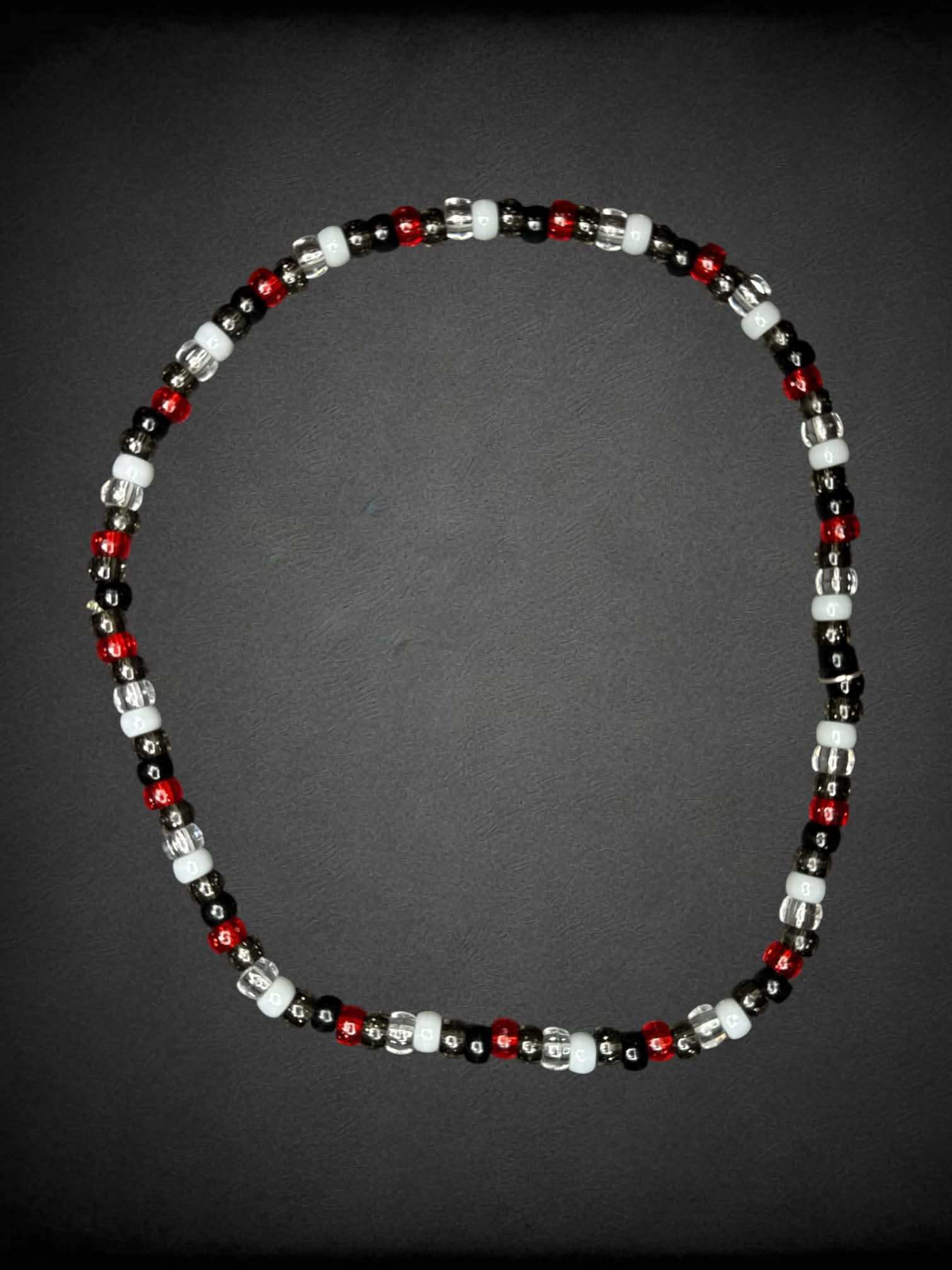 Red, white & black beaded necklace