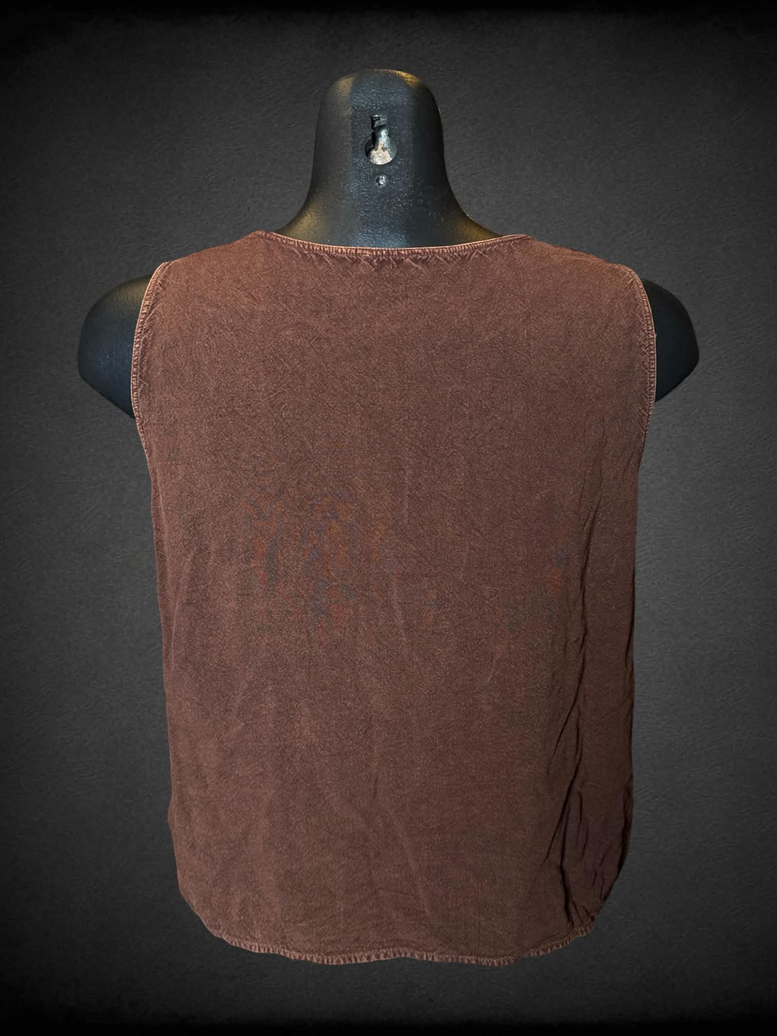 M Earthbound brown tank top with embroidered design on front