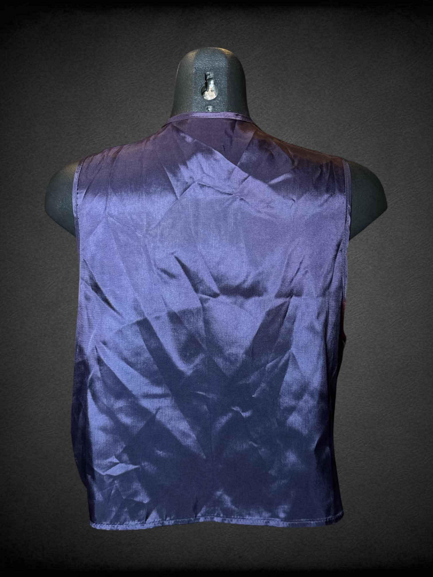 M Ardmore vintage purple button-up vest with floral tapestry design on front