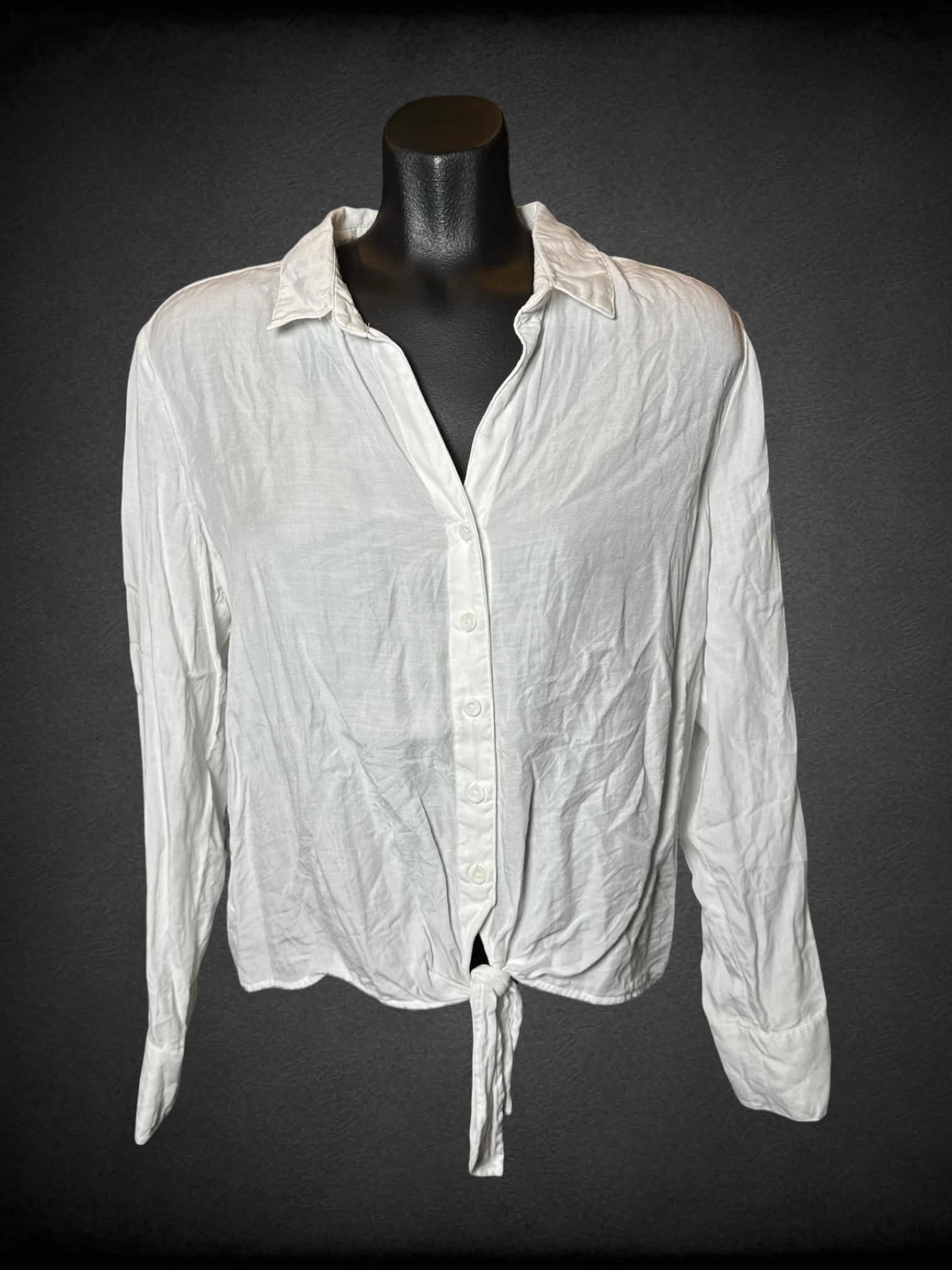M Cloth & Stone white button-up shirt with adjustable tie on front