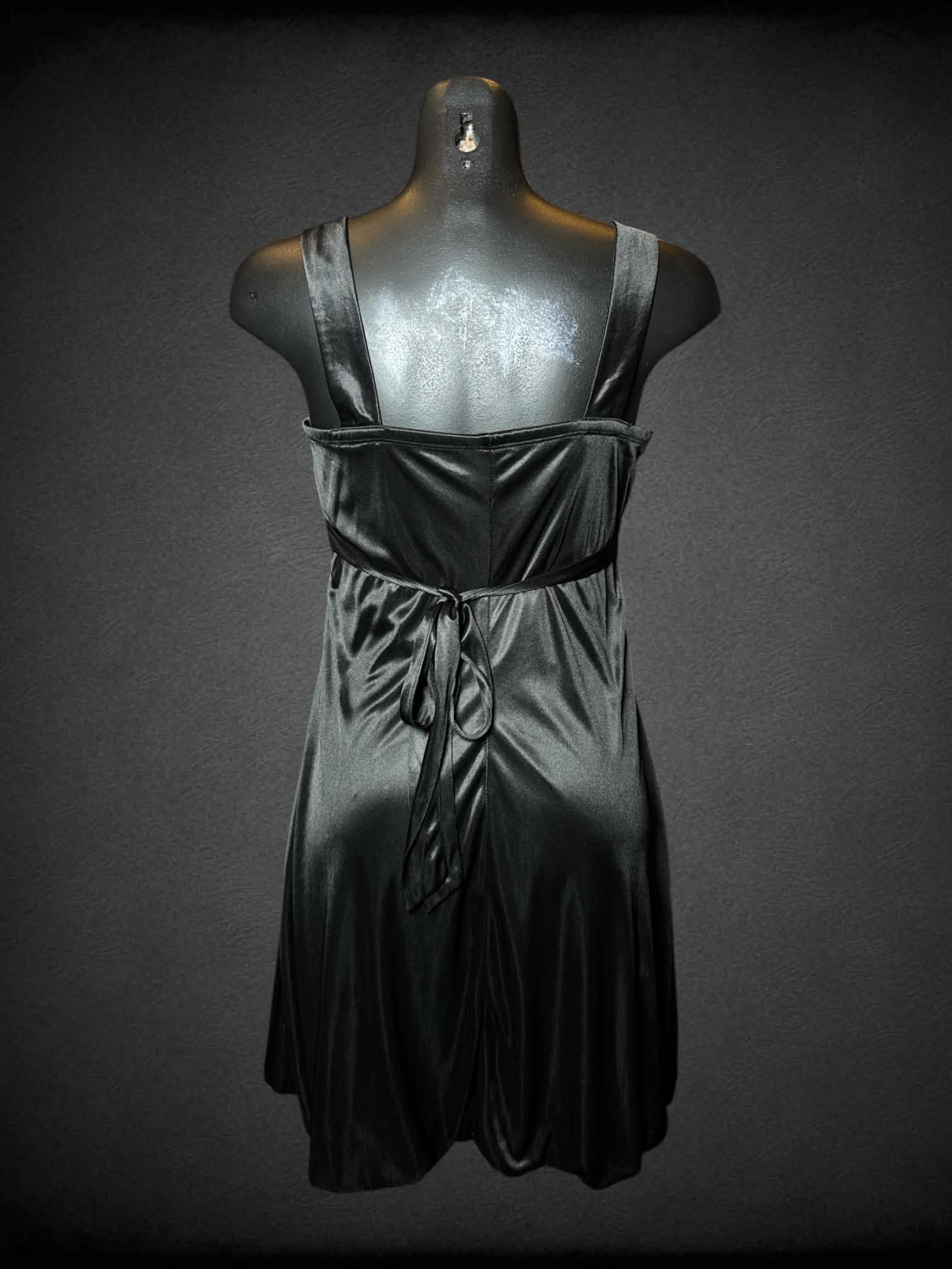 M Ruby Rose vintage black silk-like dress with tie waist on back