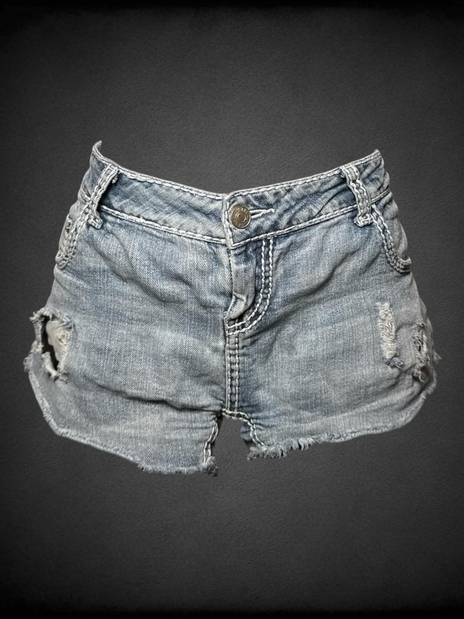 M Wet Seal distressed denim mini shorts