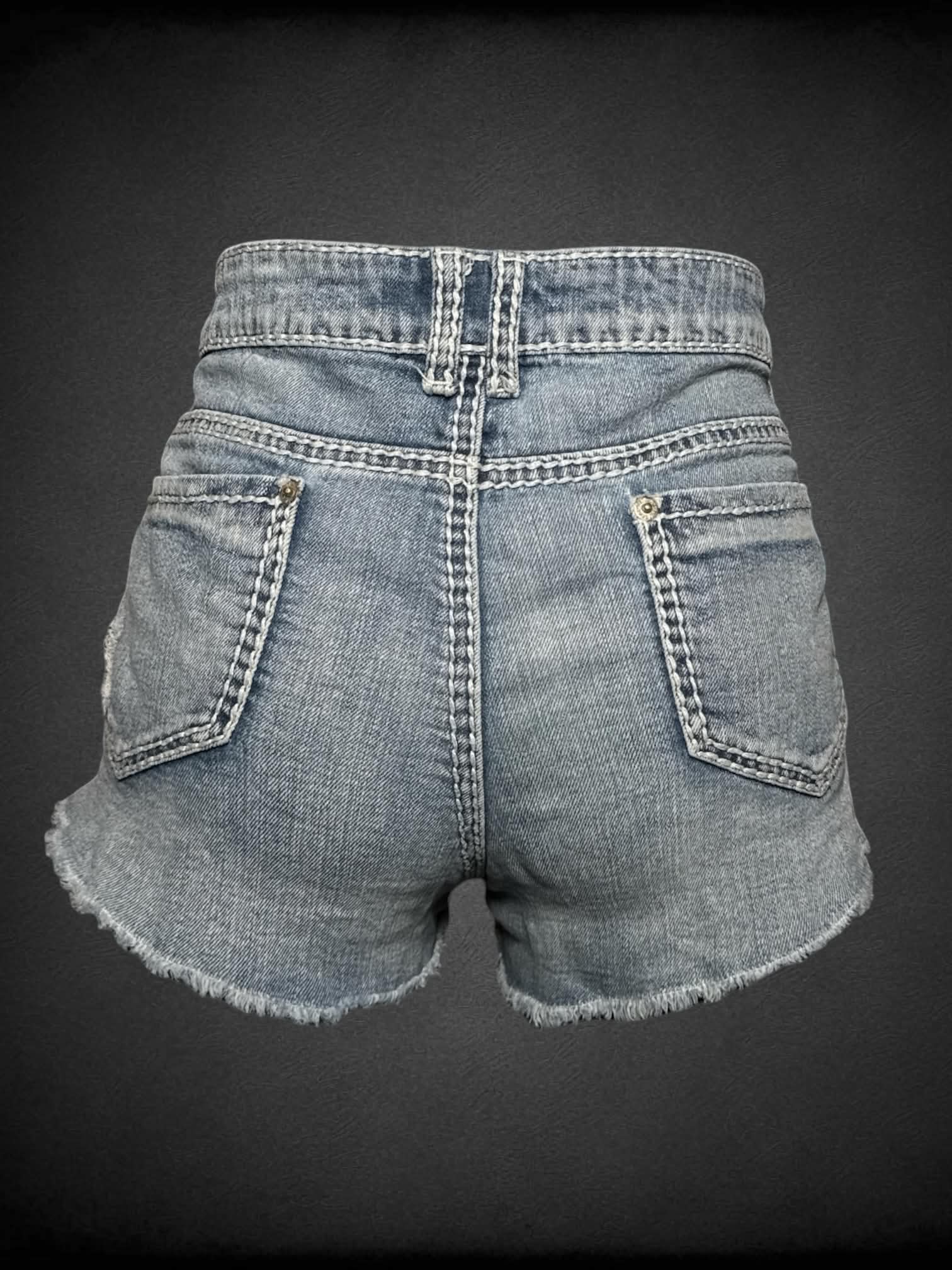 M Wet Seal distressed denim mini shorts