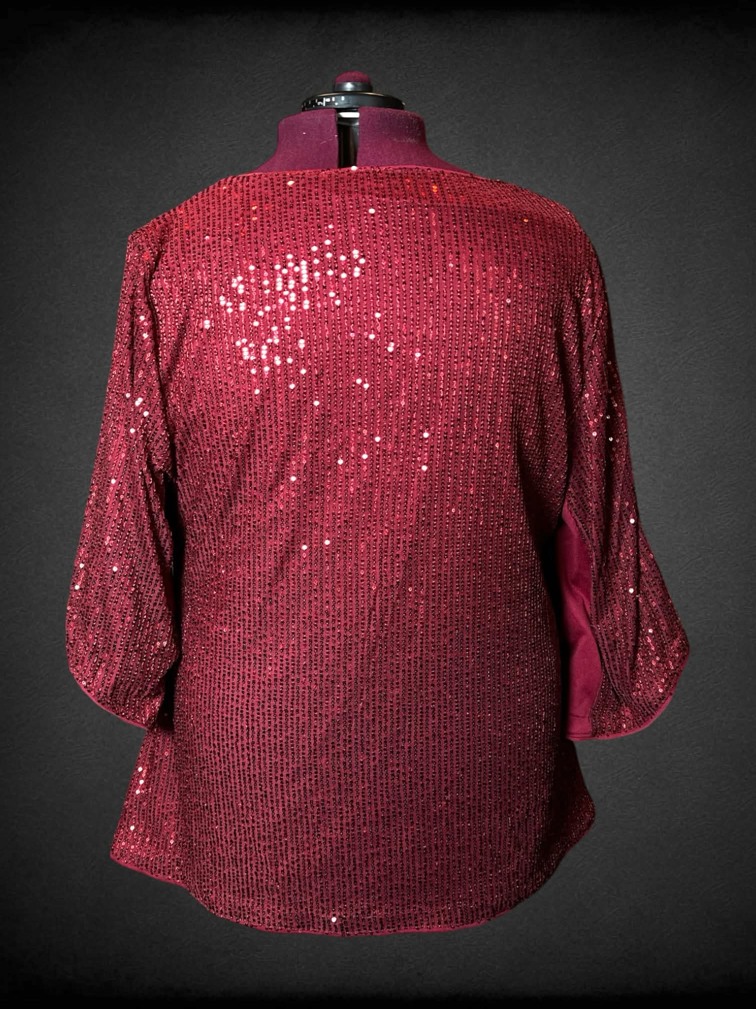2X Bloomchic wine red sequined blouse with asymmetrical cut on front