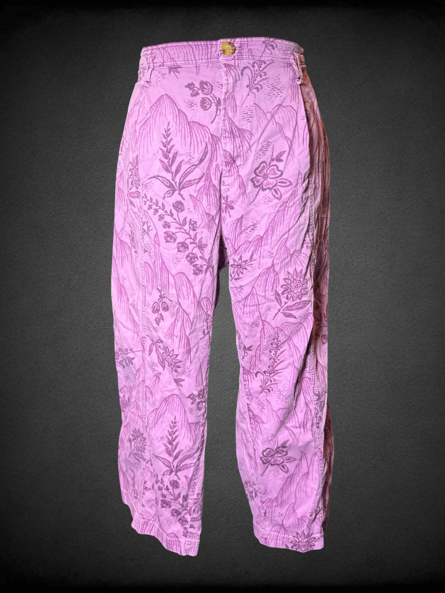 3X Anthropologie purple pants with mountain and floral pattern