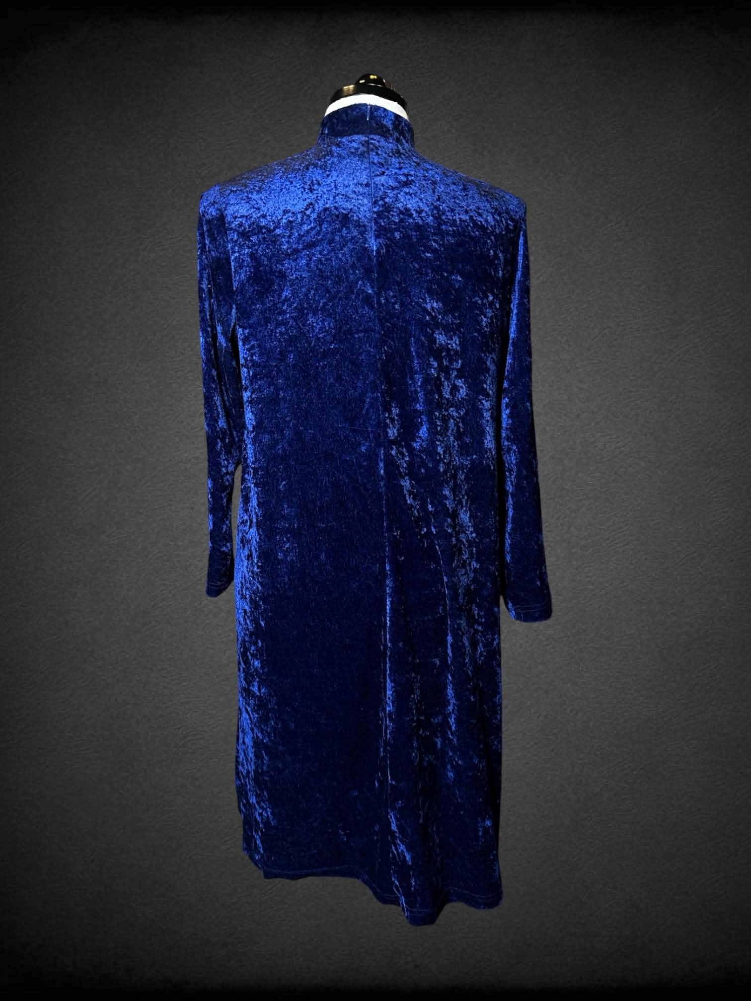 0X Teddi vintage blue crushed velvet dress with turtleneck and zipper on back