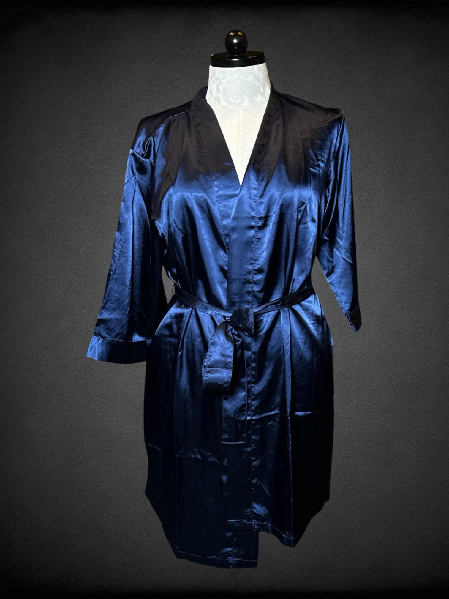 XL Pretty Robes royal blue silk-like robe $20
