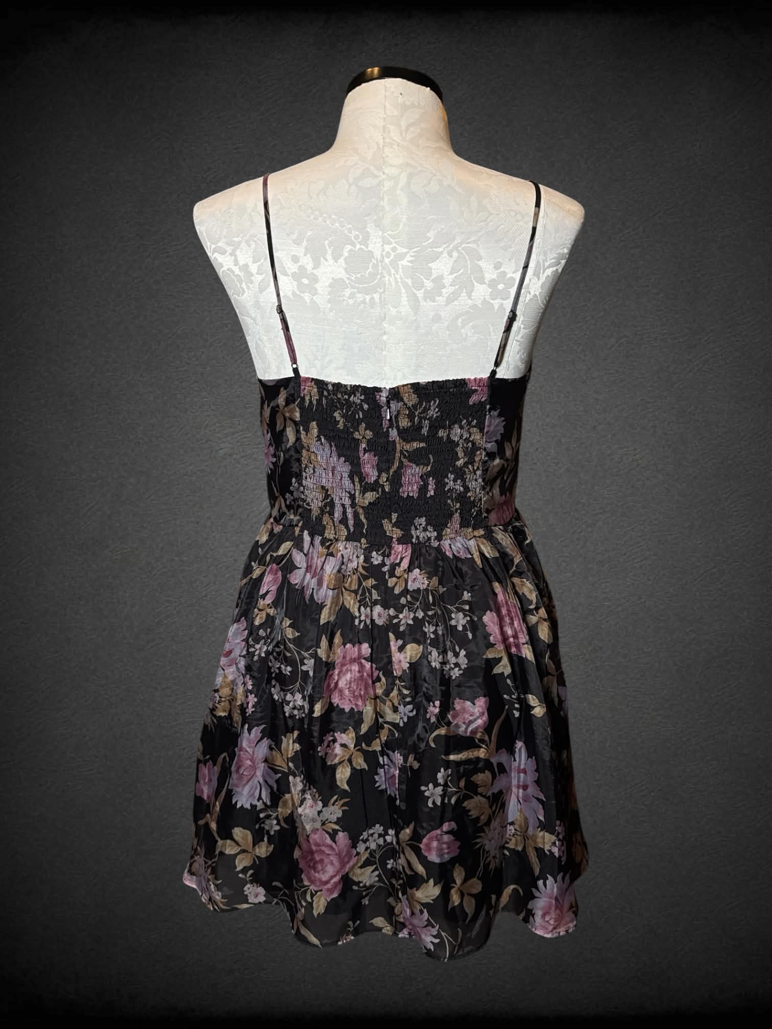 XL American Eagle NWT black layered dress with rose pattern, and adjustable straps