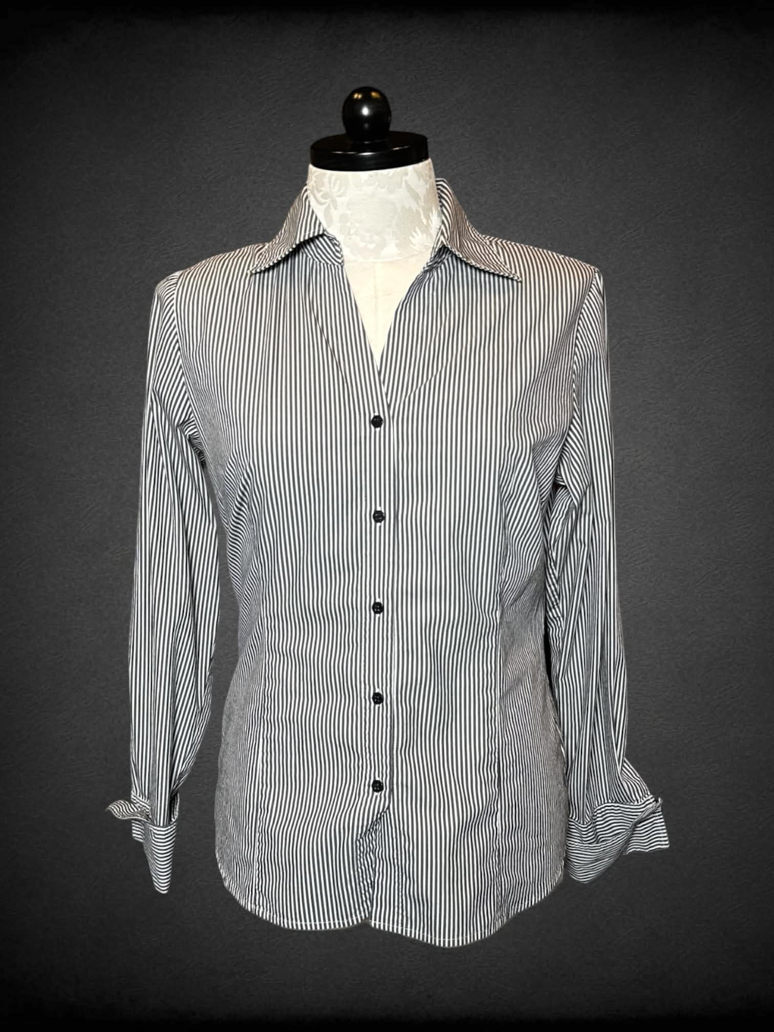 XL WORTHINGTON black & white striped button-up shirt