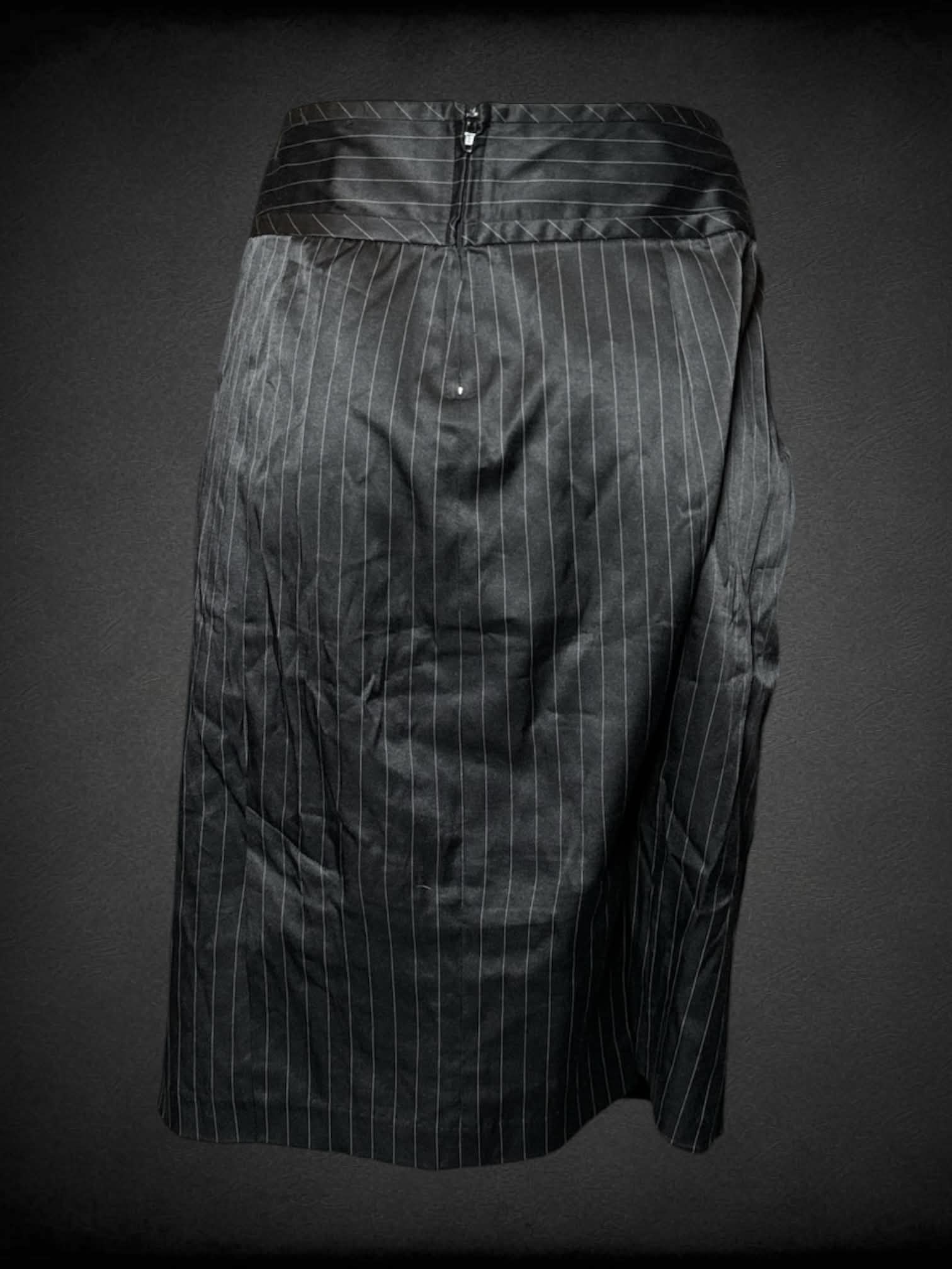 L Studio Y black silk-like pencil skirt with white stripes and zipper on back