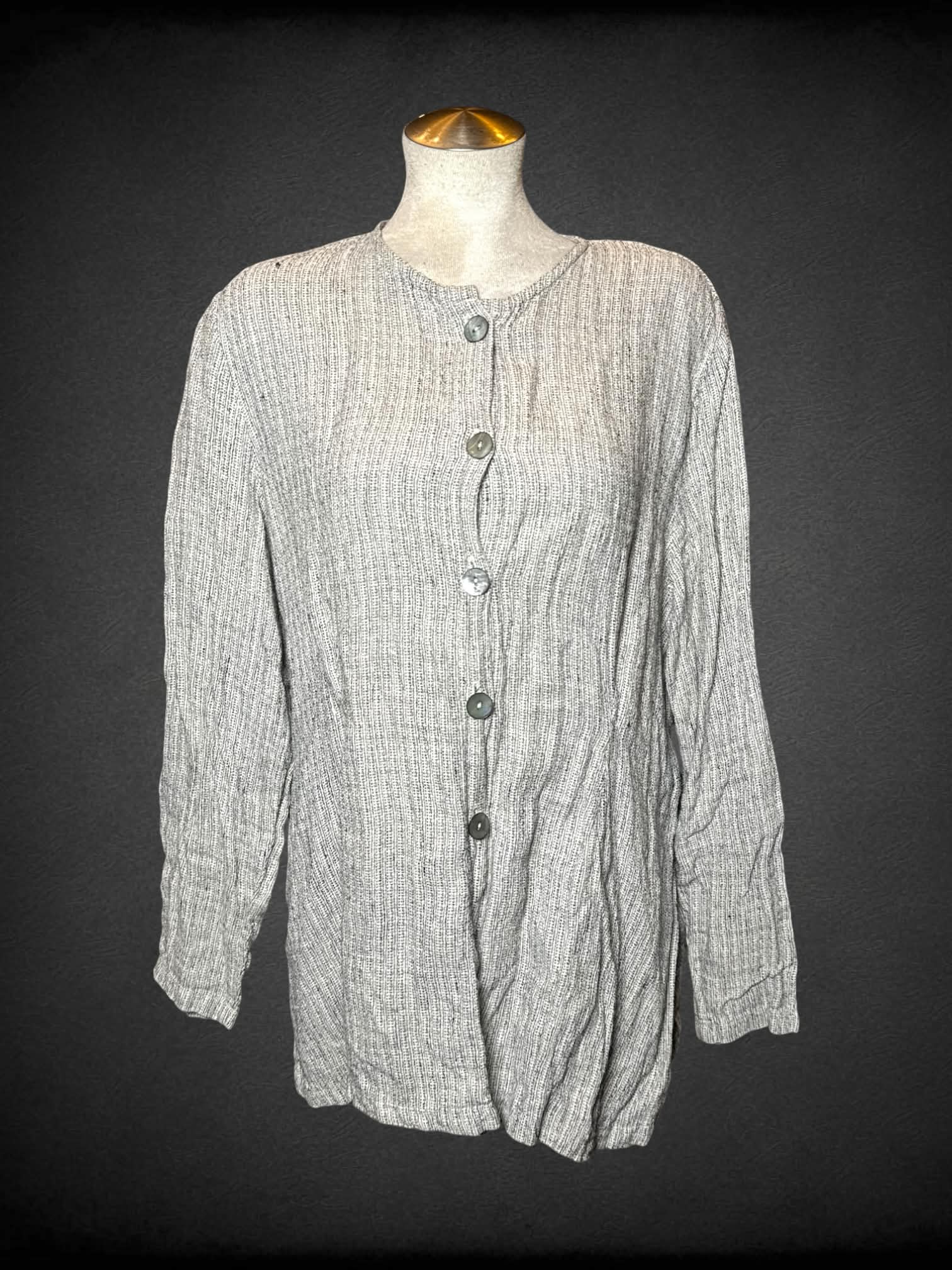L Willow grey woven grey button-up top
