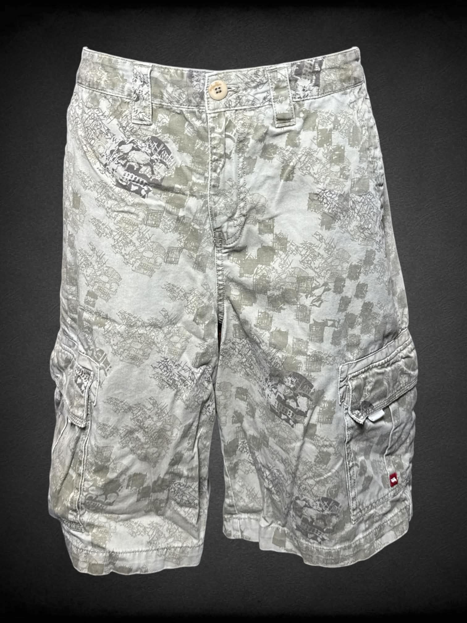 M Tony Hawk brown cargo shorts with skull and checkerboard pattern